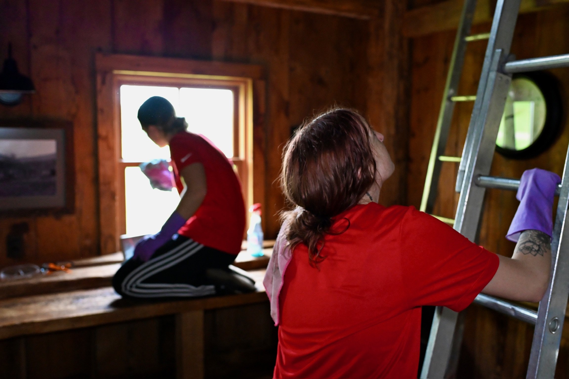 The team deep cleaning a barn break room for a ranch in NJ