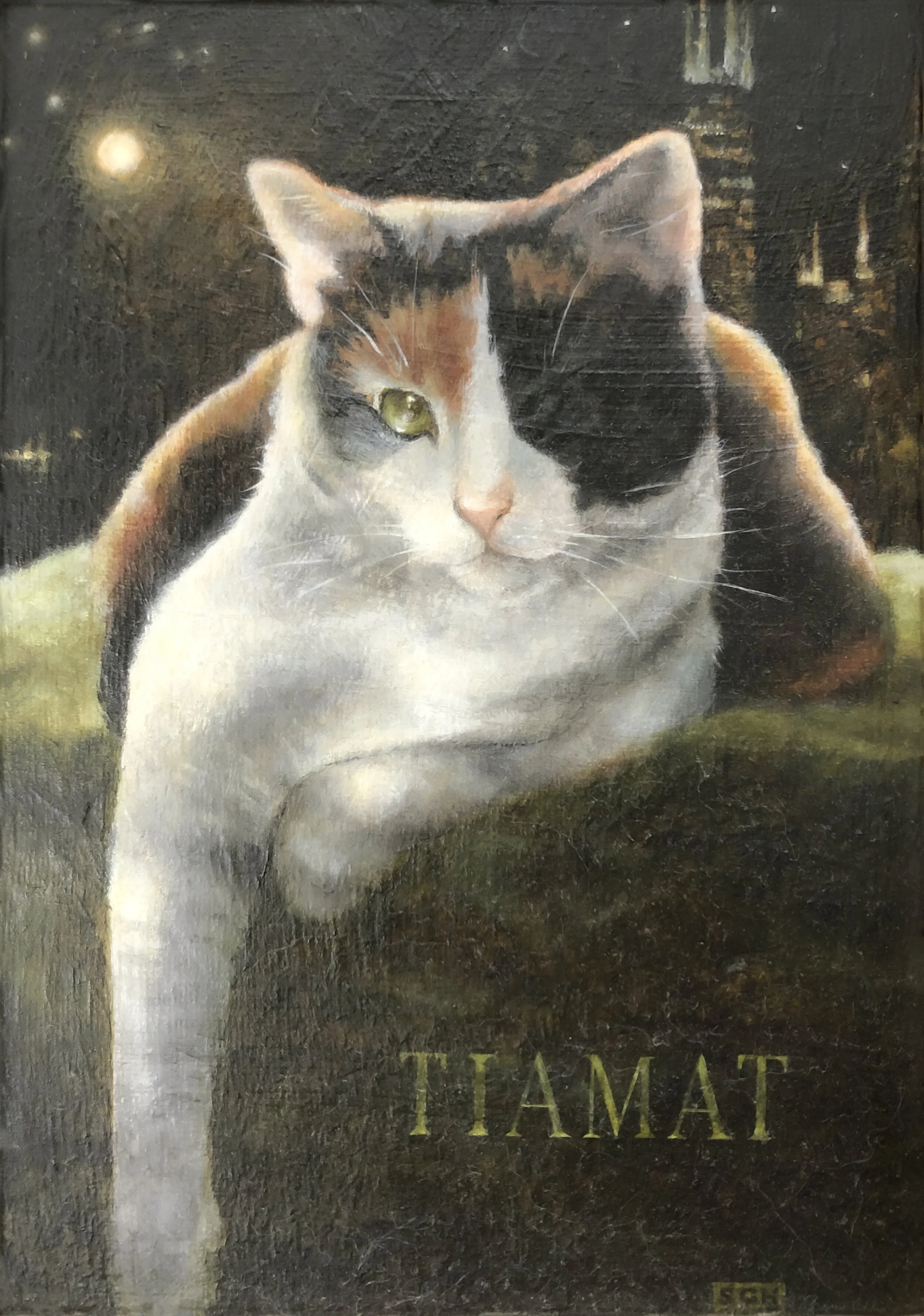    “Tiamat in Chicago”      acrylic on masonite    20 x 30cm 