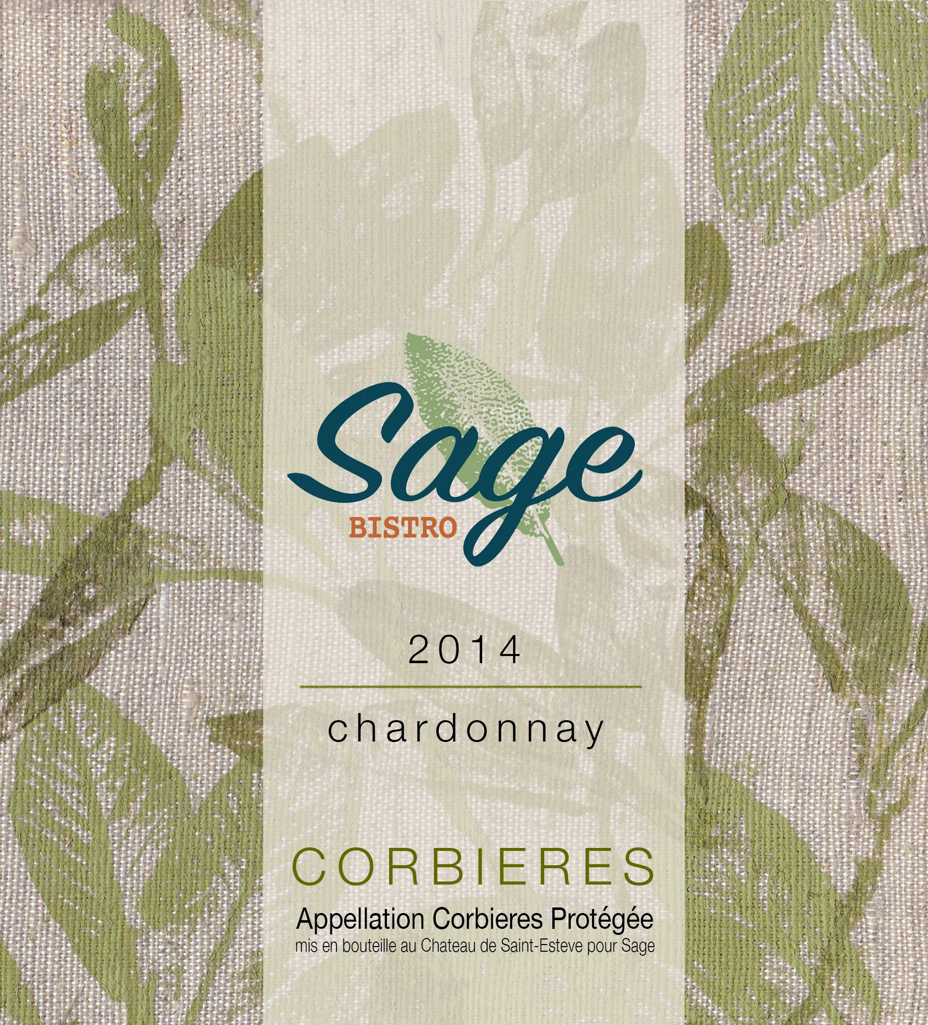     Sage Bistro      white wine label 