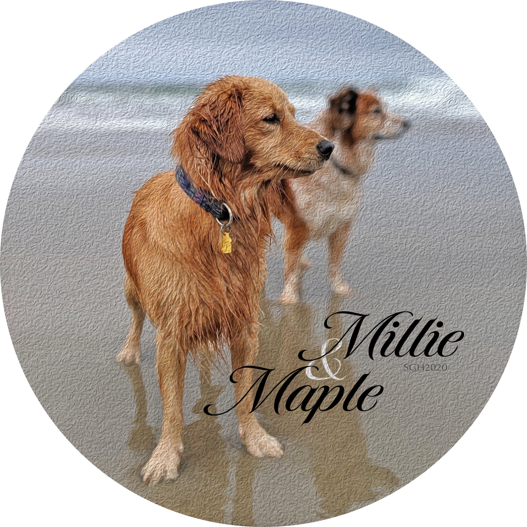    “Wet Dogs on the Oregon Coast”      based on a photo by Adie Gerig-Heyerly 