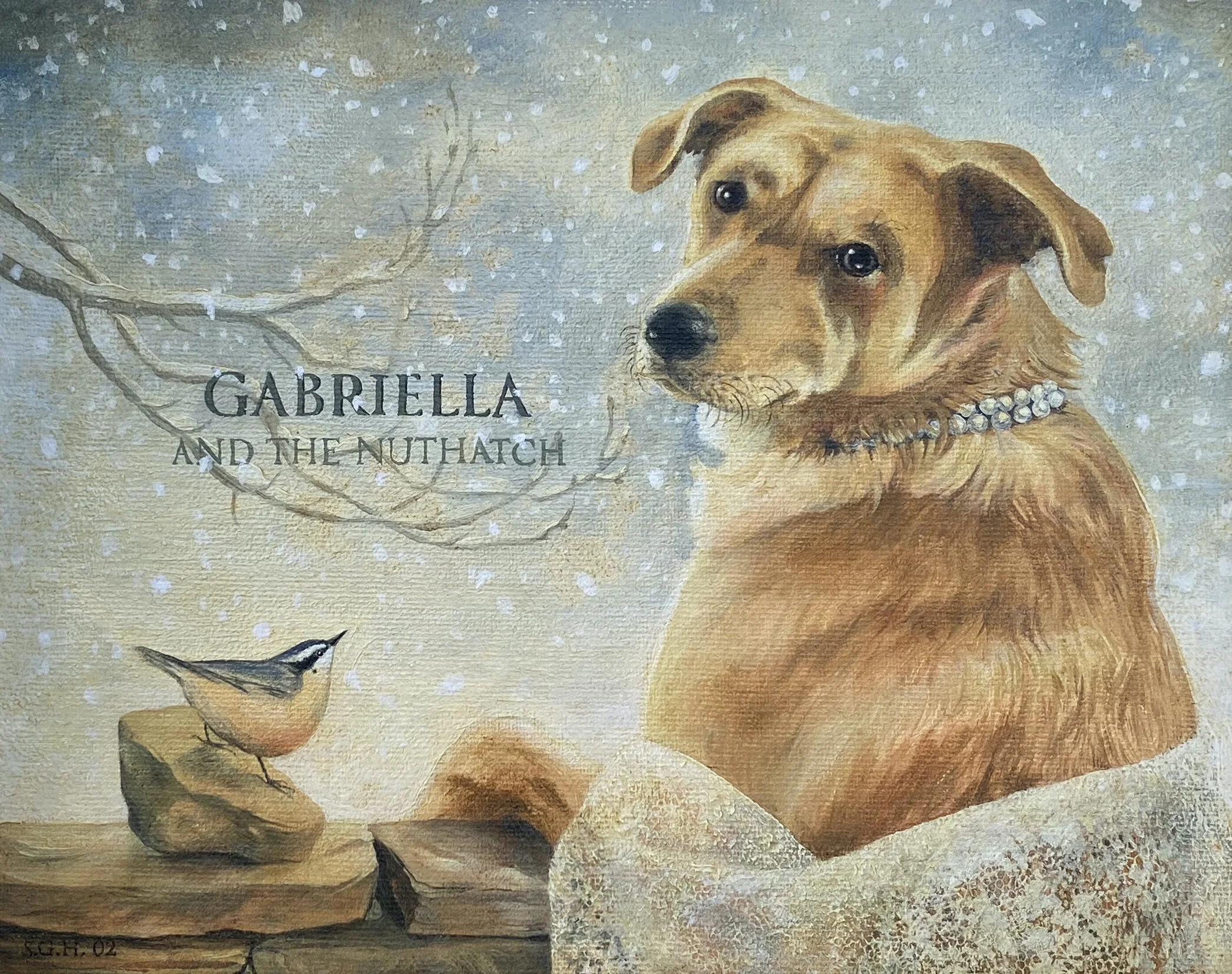    “Gabriella and the Nuthatch”      heat-set oil on canvas    25 x 36cm 