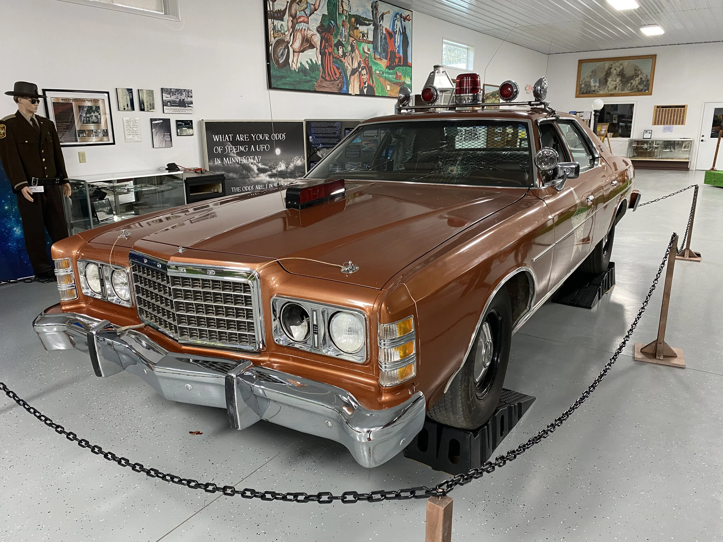 The 1977 Ford LTD with preserved damage as the only physical evidence of Deputy Sheriff Val Johnson’s UFO sighting.