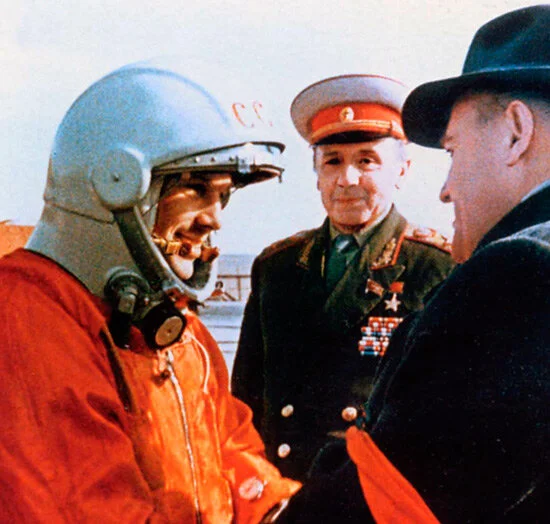 Yuri Gagarin prior to launch of the Vostok I.Mil.ru, Ministry of Defense of the Russian Federation, CC BY 4.0, via Wikimedia Commons