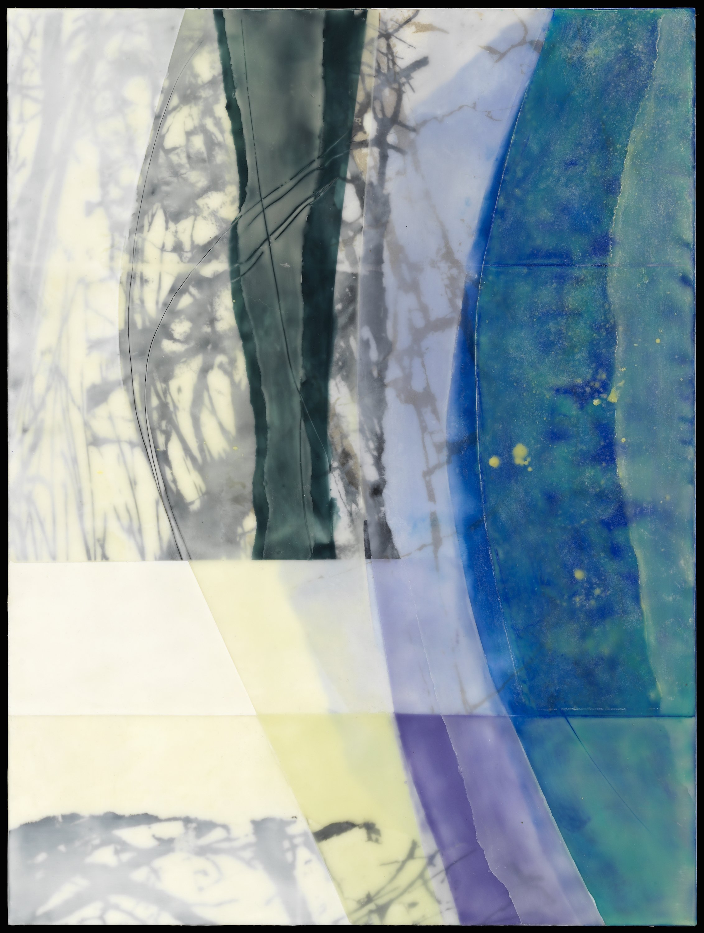 "Echoes" encaustic on panel, archival inkjet print,silkscreen, 24 x 18 x 1.5 in.