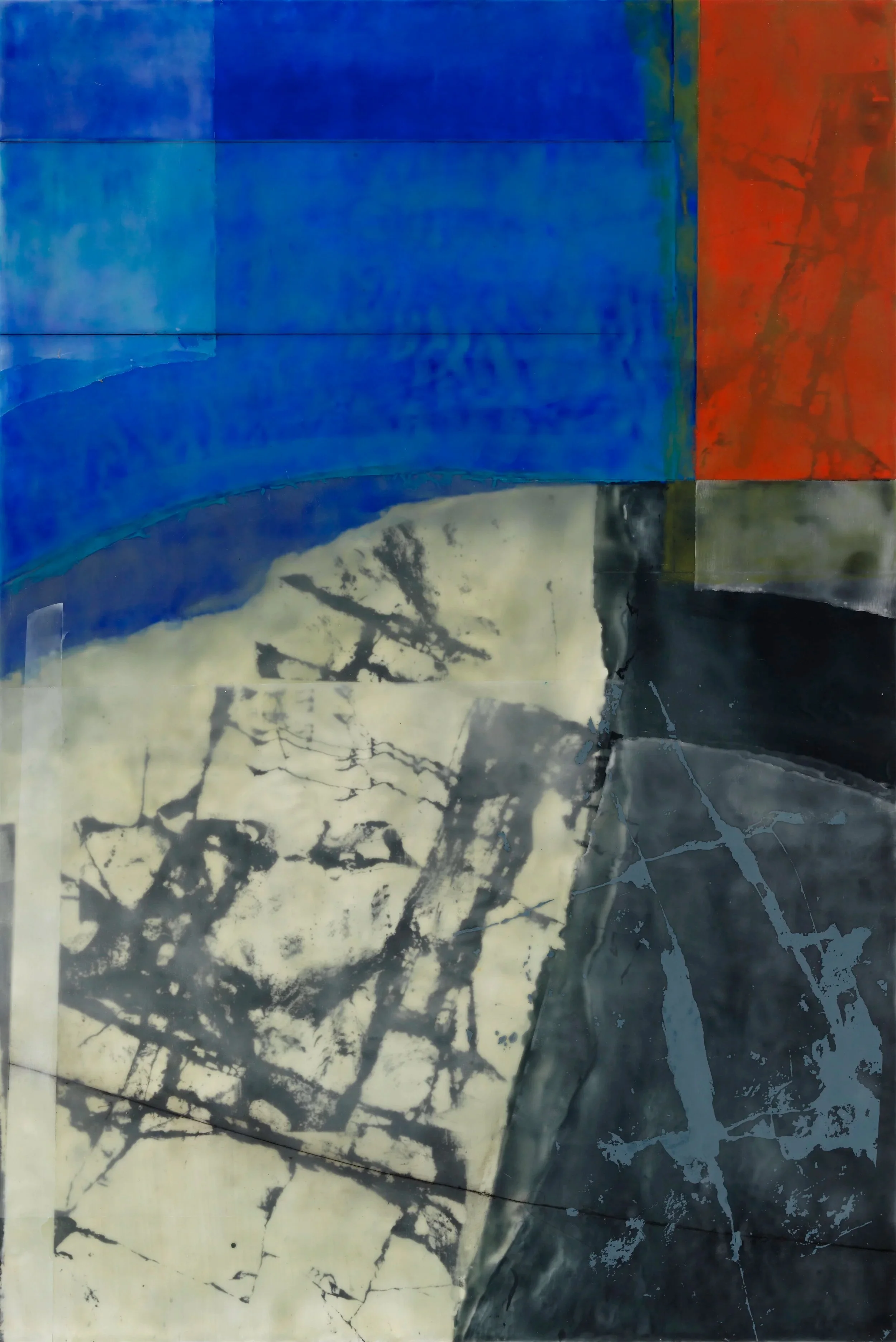 Tectonic Shift I     
encaustic on panel, silk screen
36" x 24" 2020