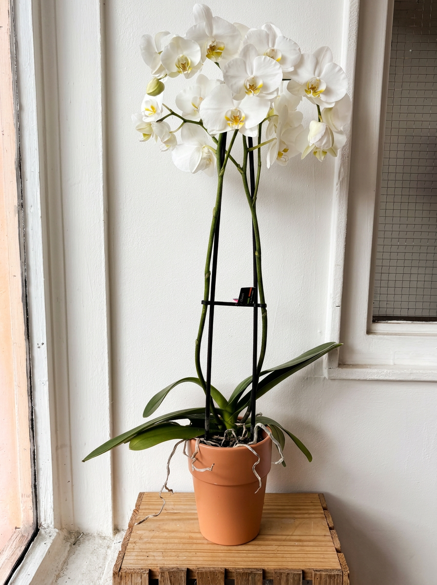 Double-stemmed White Phalaenopsis Orchids