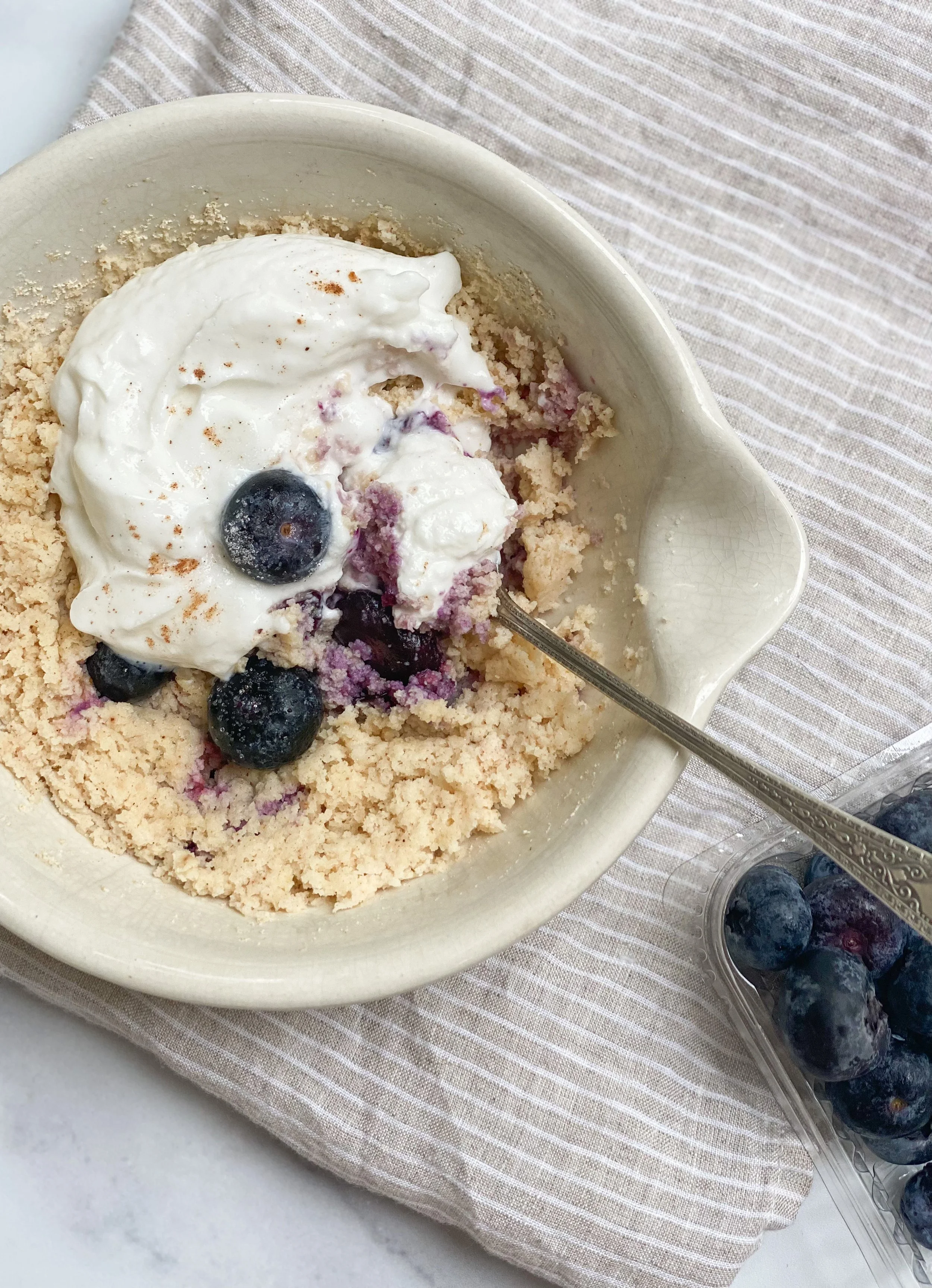 Blueberry Muffin Mug Cake for 1 — The Peachie Spoon High Protein Recipes