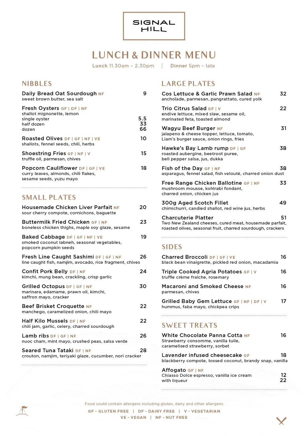 Signals Menu Dine-in menu — Signal Hill - Devonport Bar & Restaurant