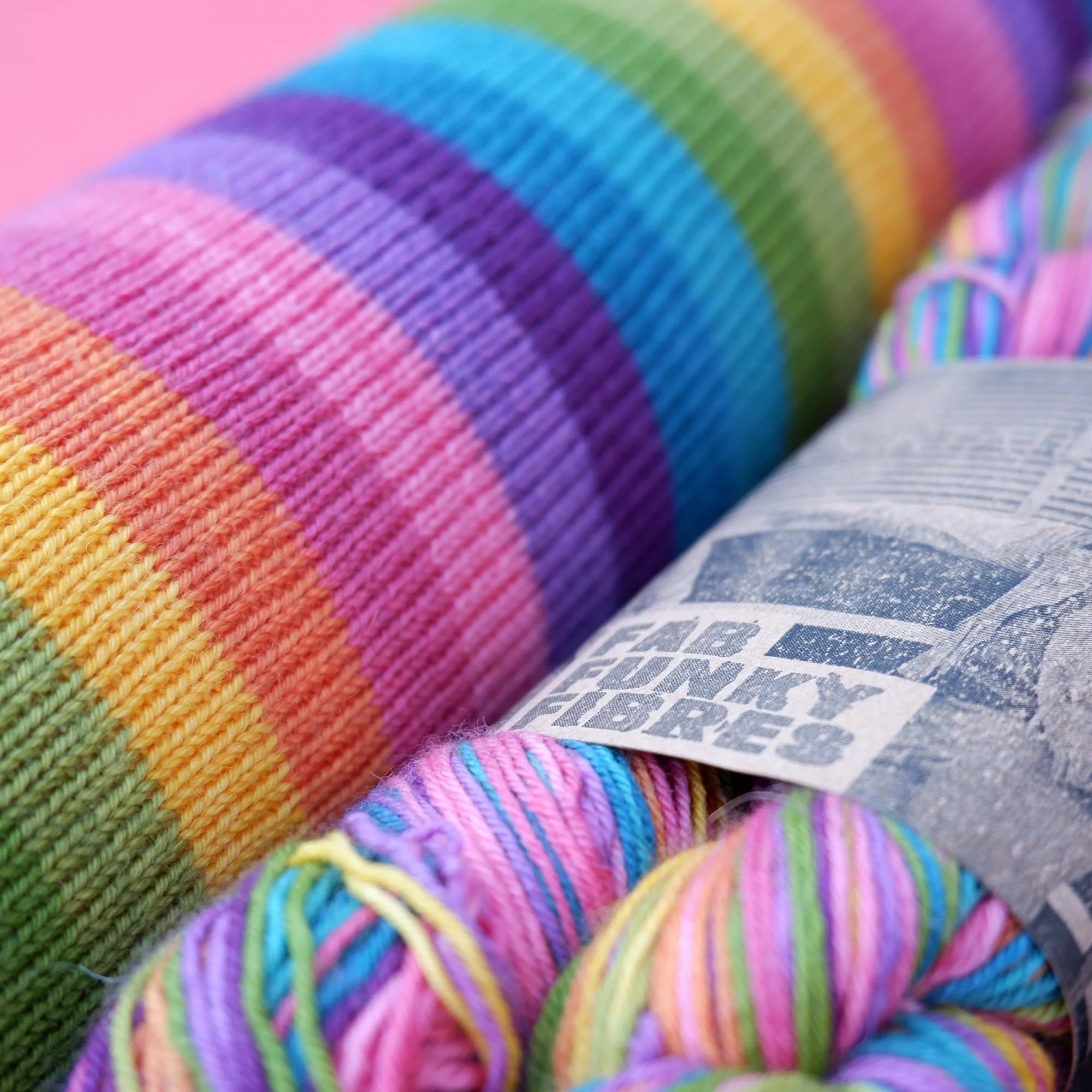 Self-striping sock yarn.Hand-dyed in 10 earthy wide striped rainbow colours.
