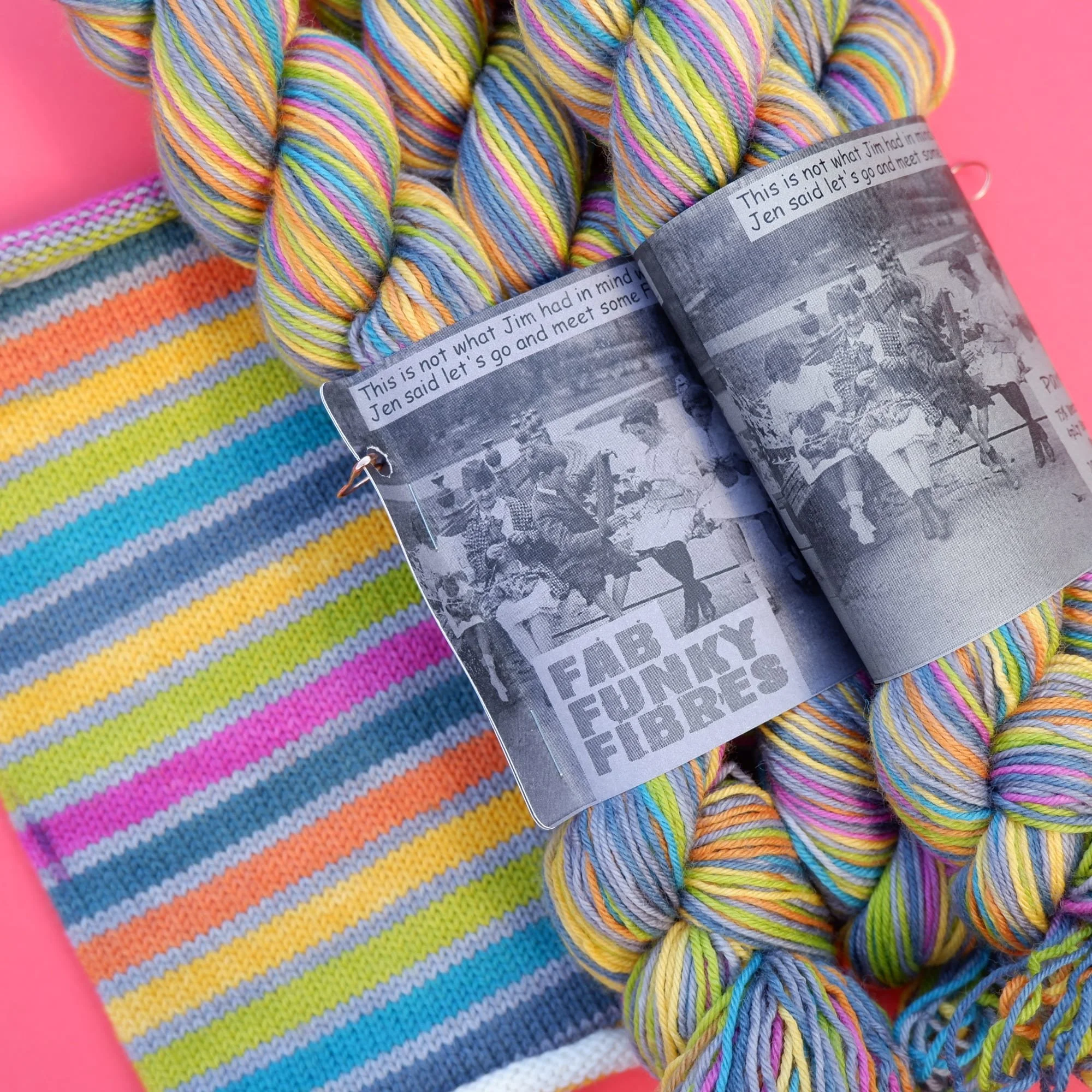 16 striped hand dyed self-striping yarn by fab funky fibres. An exclusive pastiche of soft pastel colours separated by a subtle grey.