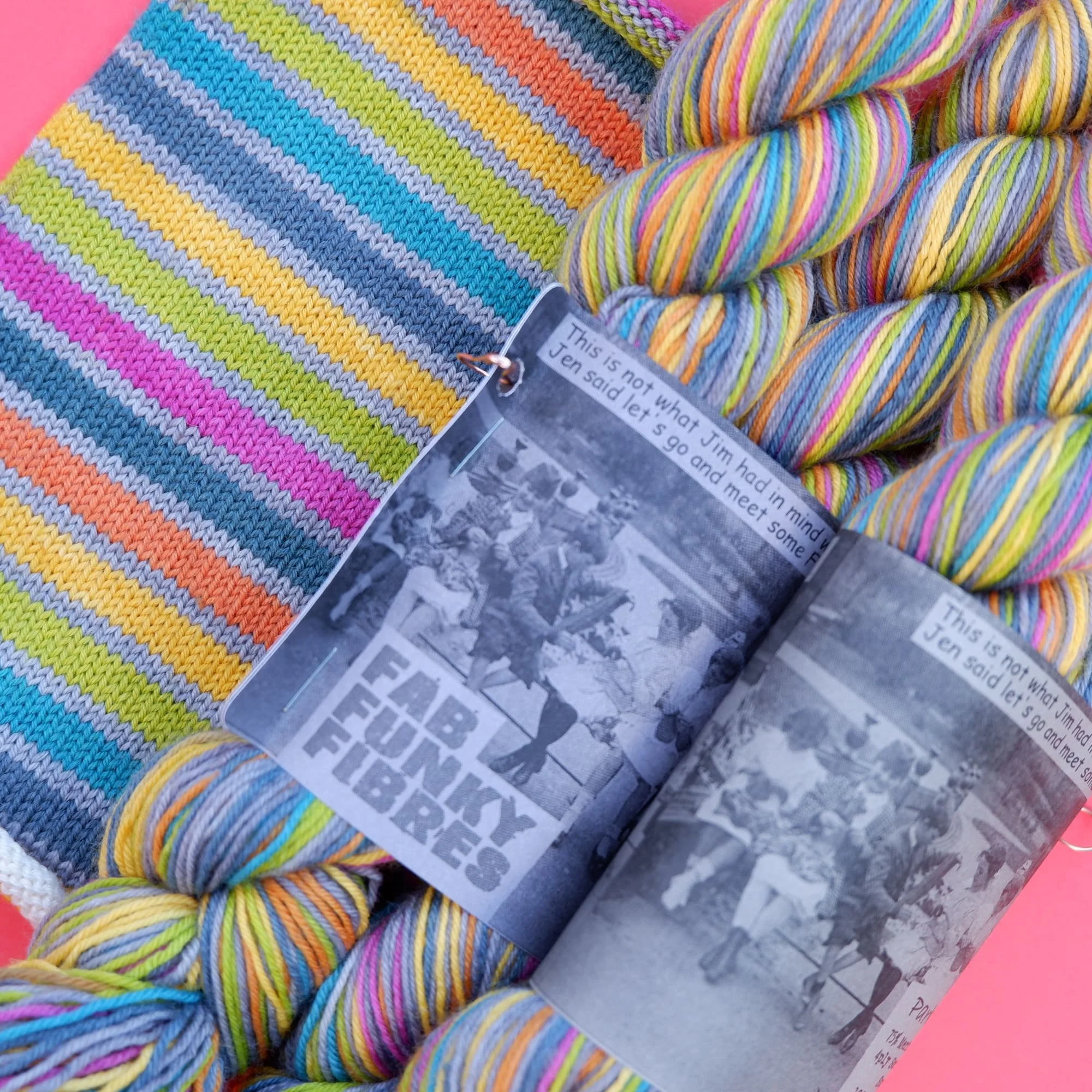 16 striped hand dyed self-striping yarn by fab funky fibres. An exclusive pastiche of soft pastel colours separated by a subtle grey.