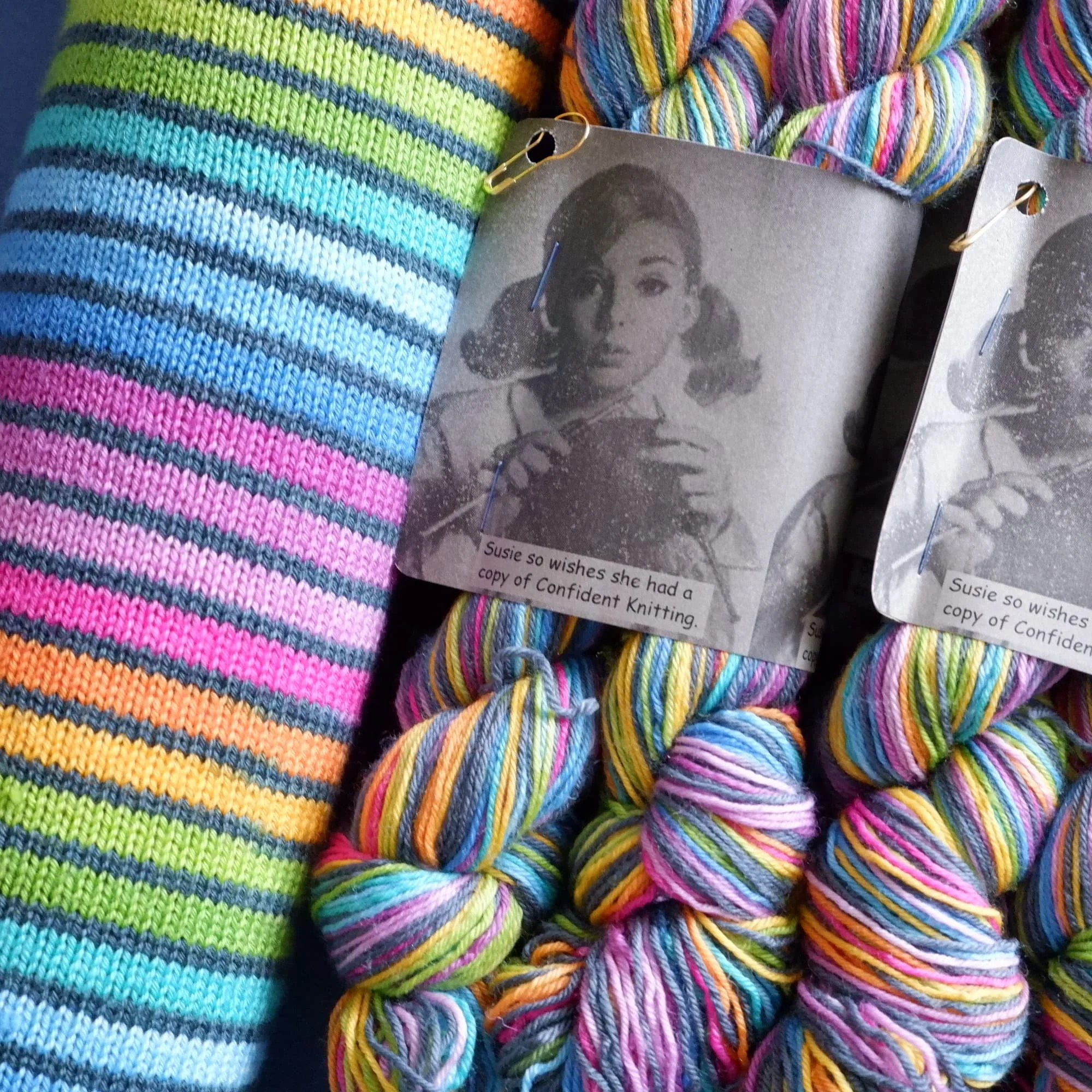 The confident Rainbow is a stunning bright Rainbow of 24 stripes separated by a deep navy. Fab Funky Fibres