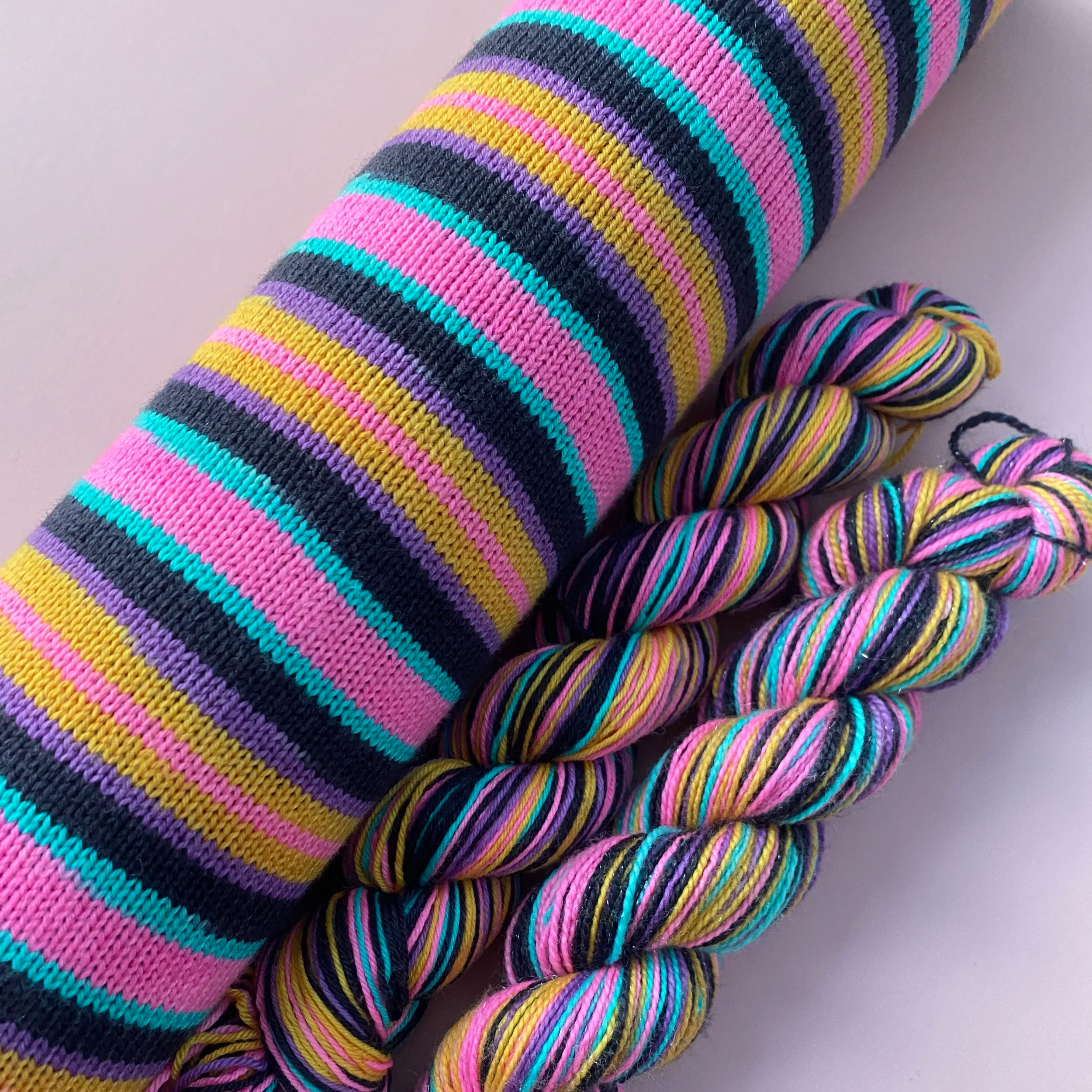 90's Neon - Hand Dyed Self-Striping Yarn