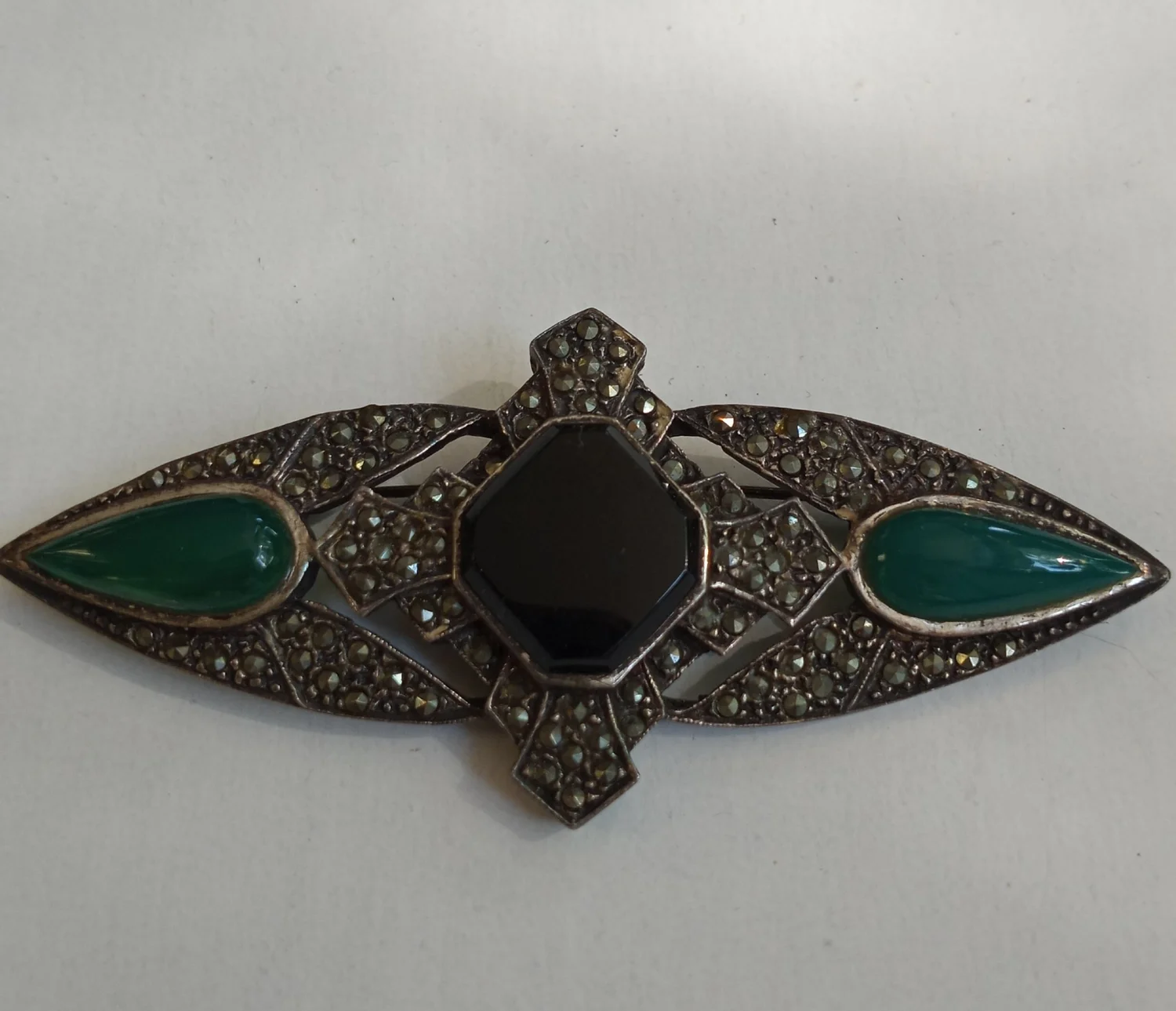 Argent, Argent sterling 925, onyx noir et marcassite - Boucles d