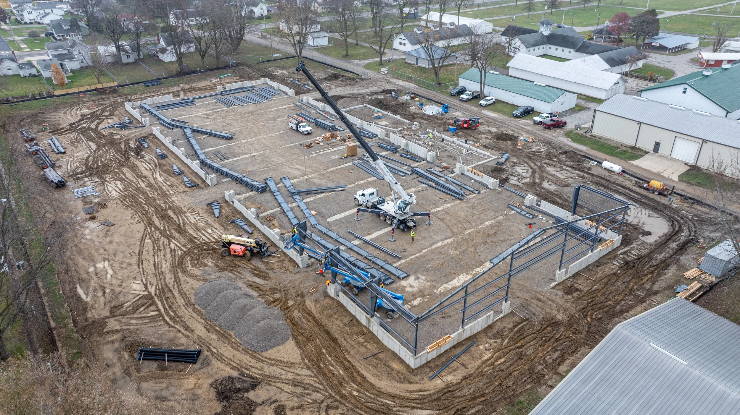Aerial perspective of the building site