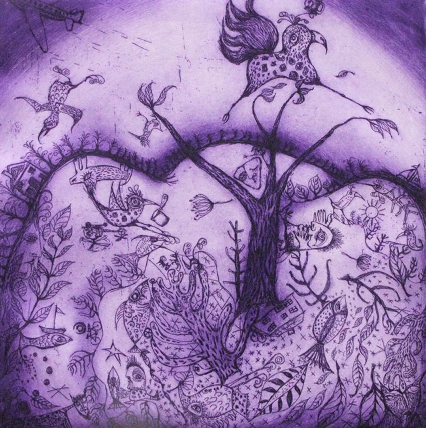 "Shhh Where the Worlds goin on Under Down", 2014; Original Limited Edition Etching; Edition of 10; 30cm wide x 30cm high 