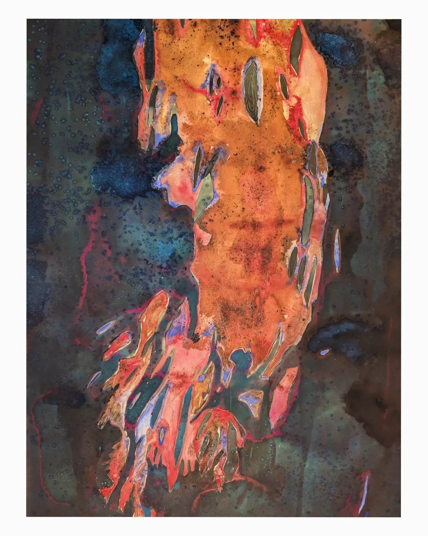 Falling through space (inflorescence) | Cyanotype, Salt, Watercolour, Bloodwood Tree Sap, (Karla's) Sparkles and Graphite on 300gsm Watercolour Paper | 56 x 76 cm | 2024. 

(The first image is the whole artwork and the following are close-ups of the 