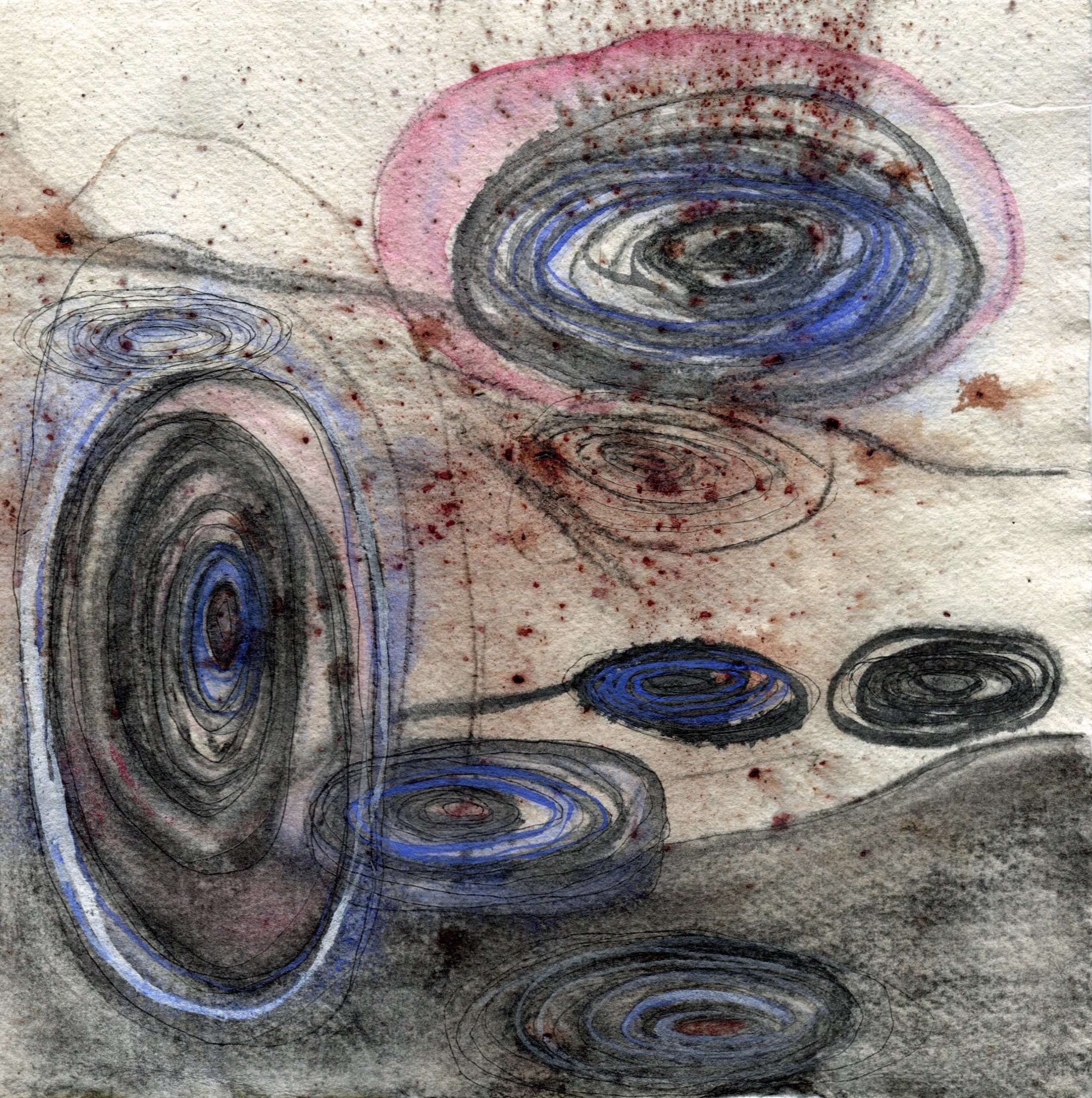 Wellspring drawing - v | Watercolour, Graphite, and Bloodwood Tree sap on Cotton Rag Paper | 20 x 20 cm | 2024
