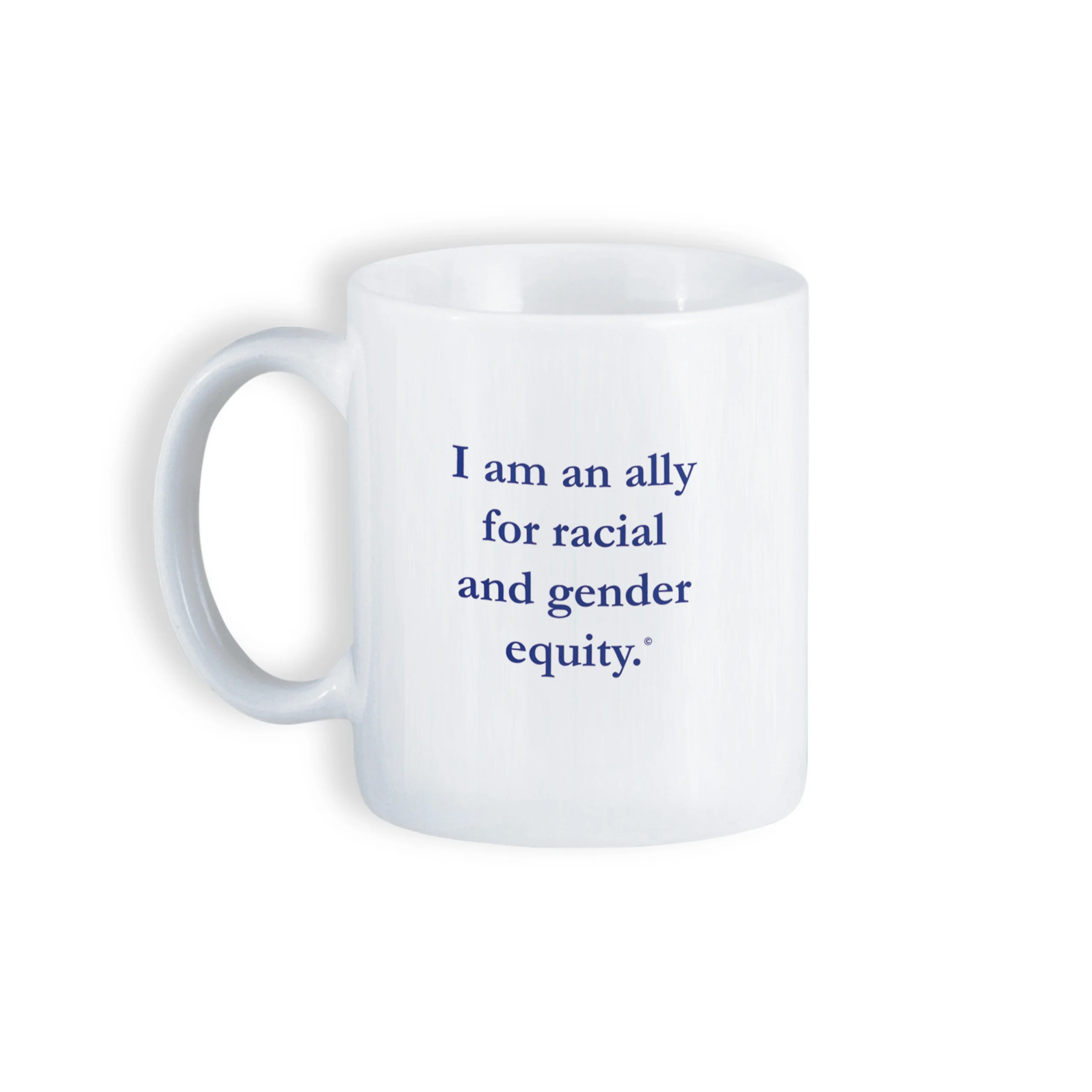 white mug with logo on the front on white background