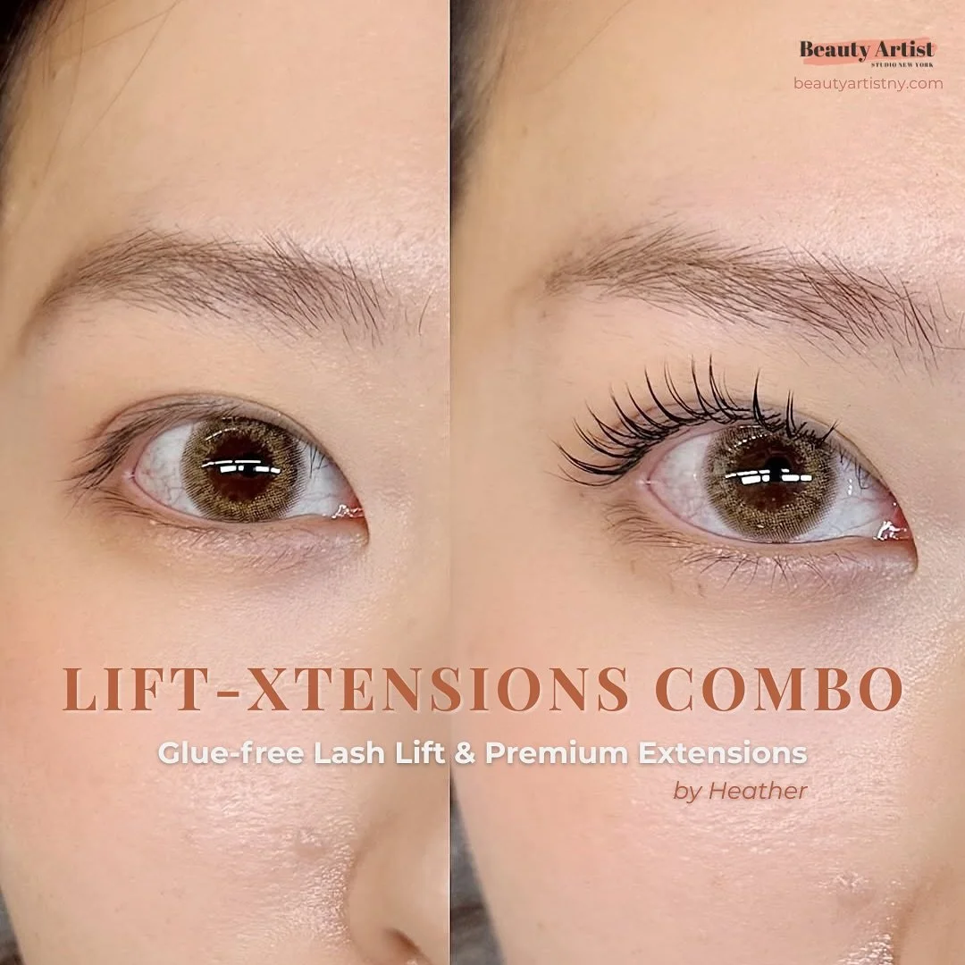 ✨ 𝑳𝒊𝒇𝒕-𝑿𝒕𝒆𝒏𝒔𝒊𝒐𝒏𝒔 𝑪𝒐𝒎𝒃𝒐 ✨ For those who want the best of both worlds 💖 &mdash; the clean curl of a glue-free lift + the eye-opening length of premium extensions.⁠
⁠
No heaviness, no droop. Just effortlessly elevated lashes. 🌿⁠
⁠
✔ 