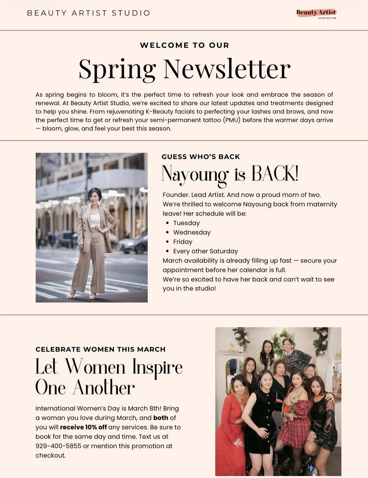 Have you checked out our Spring Newsletter yet? 🌸
New treatments, spring promos, and some exciting updates at Beauty Artist.

We can&rsquo;t wait to see you this season ✨

Book online at beautyartistny.com