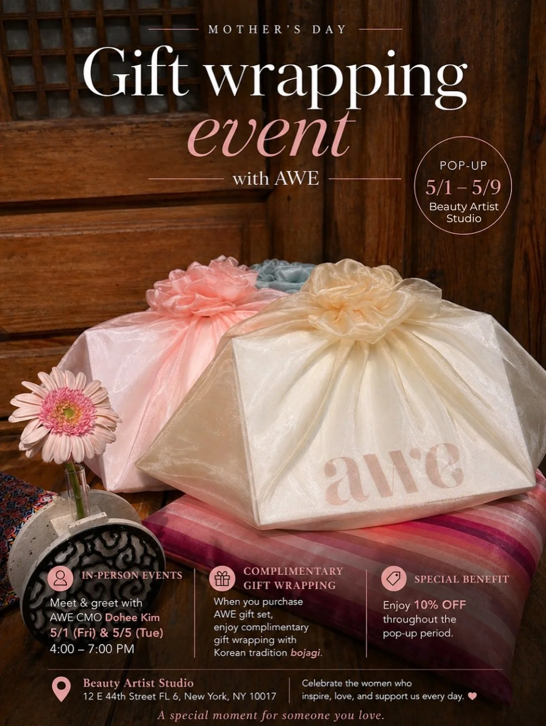 Mother&rsquo;s Day is around the corner&hellip; 💐
We&rsquo;re hosting a special K-herbal beauty pop-up with @awe_beauty.us 🌿

Come experience AWE skincare in person and discover the collection up close.

&mdash;

✨ Meet &amp; Greet
AWE CMO Dohee Ki