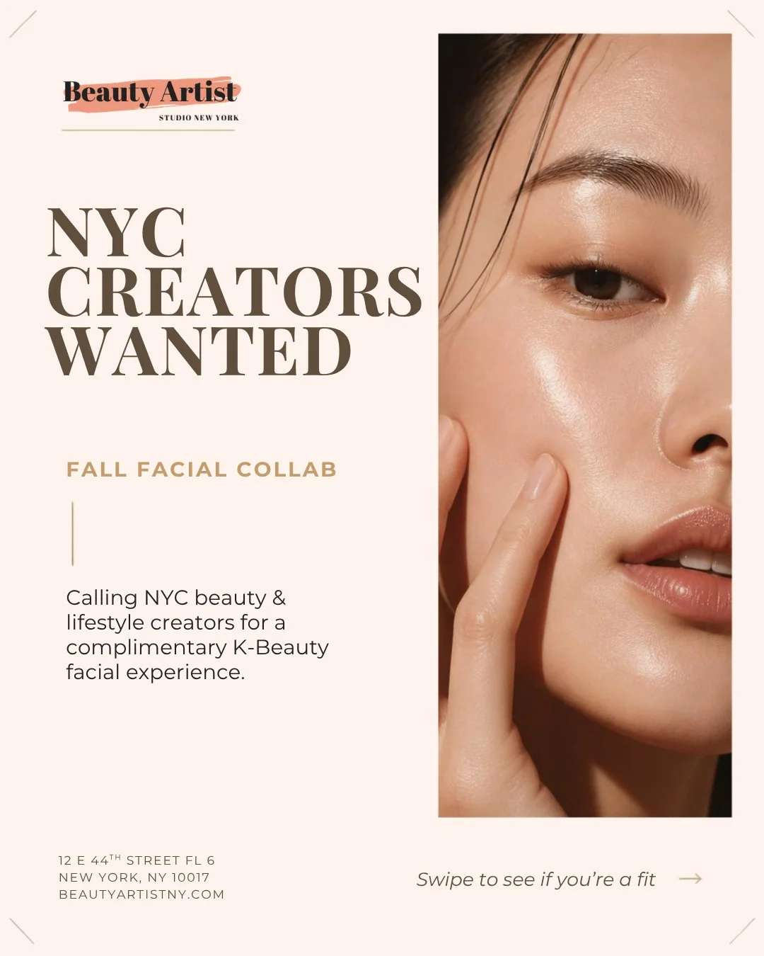 ✨ NYC BEAUTY &amp; LIFESTYLE CREATORS WANTED! ✨⁠
⁠
We&rsquo;re looking for NYC-based content creators to collaborate with Beauty Artist Studio New York this fall! ⁠
⁠
Love K-Beauty, skincare, and sharing your favorite NYC experiences? We&rsquo;d love