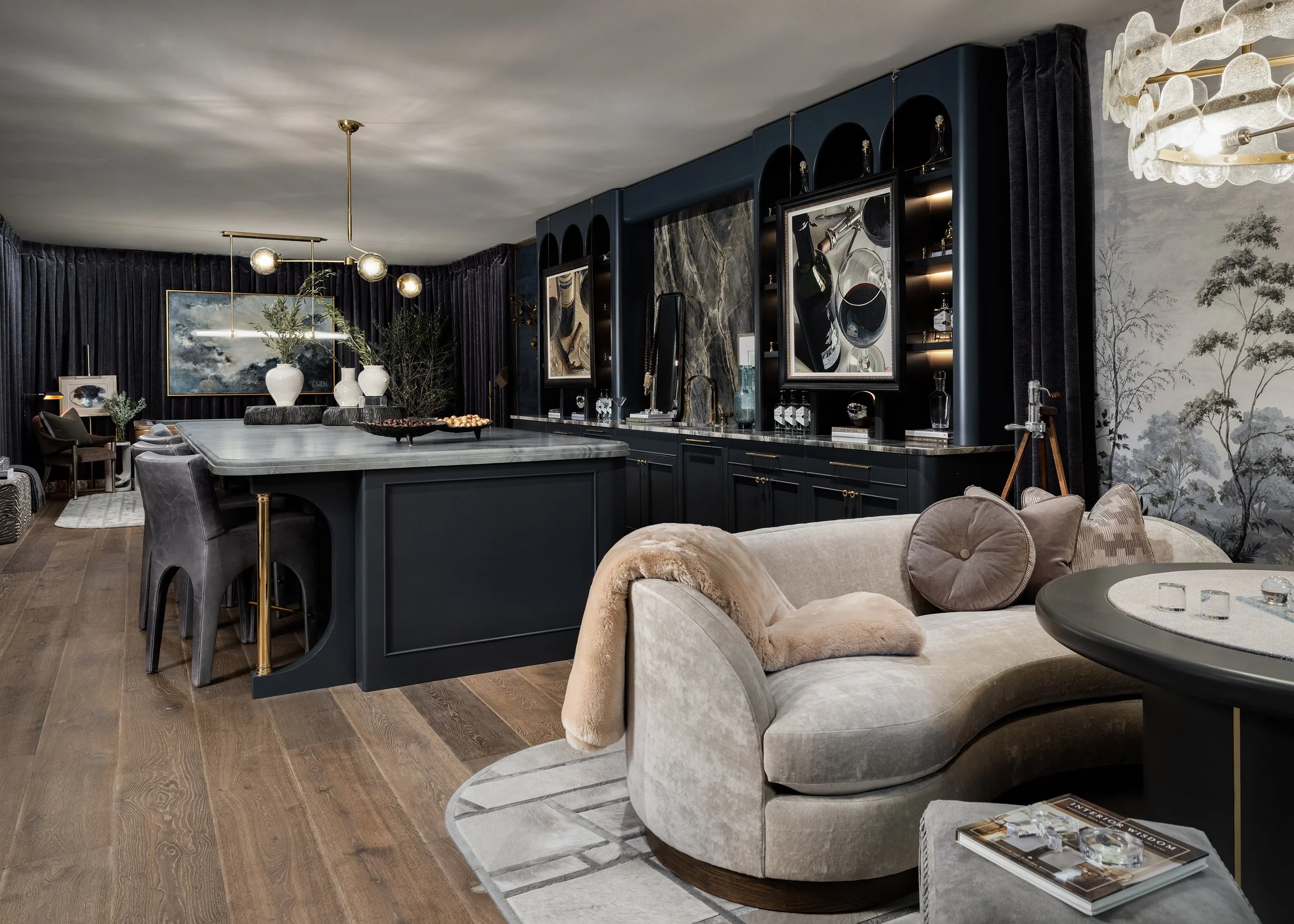 Overall lower-level living room and bar