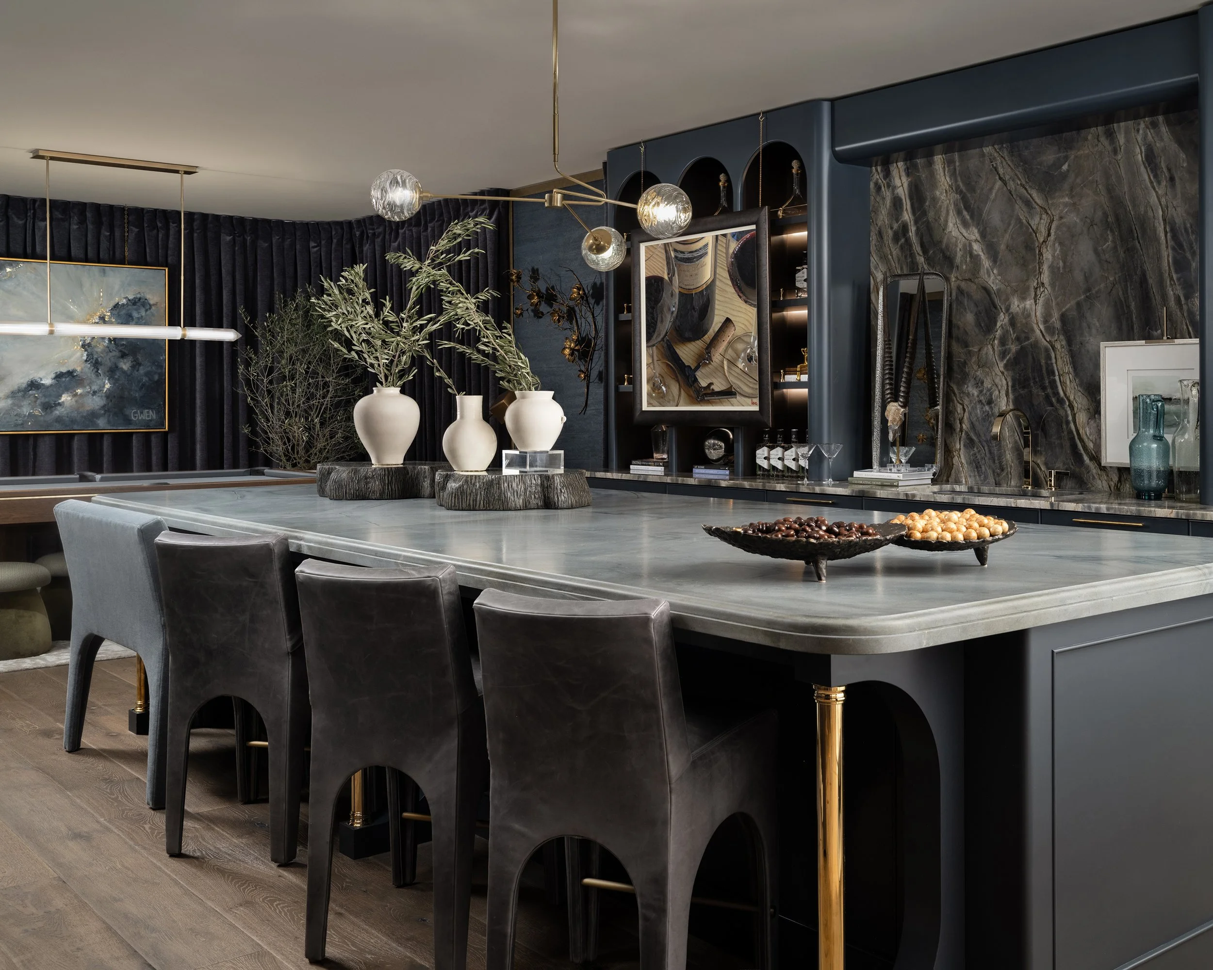 Bar island with bar stools