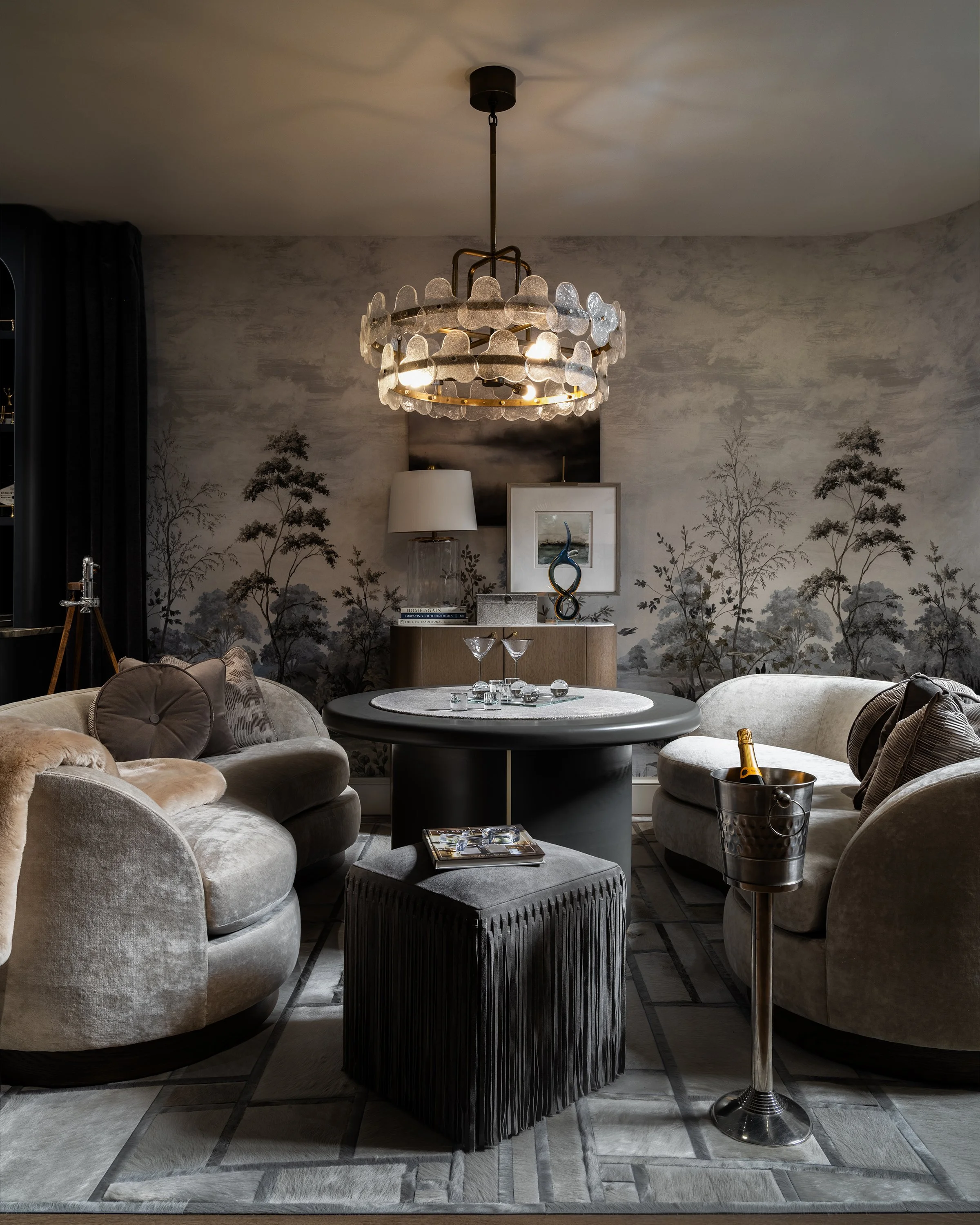 Sitting area with custom game table close