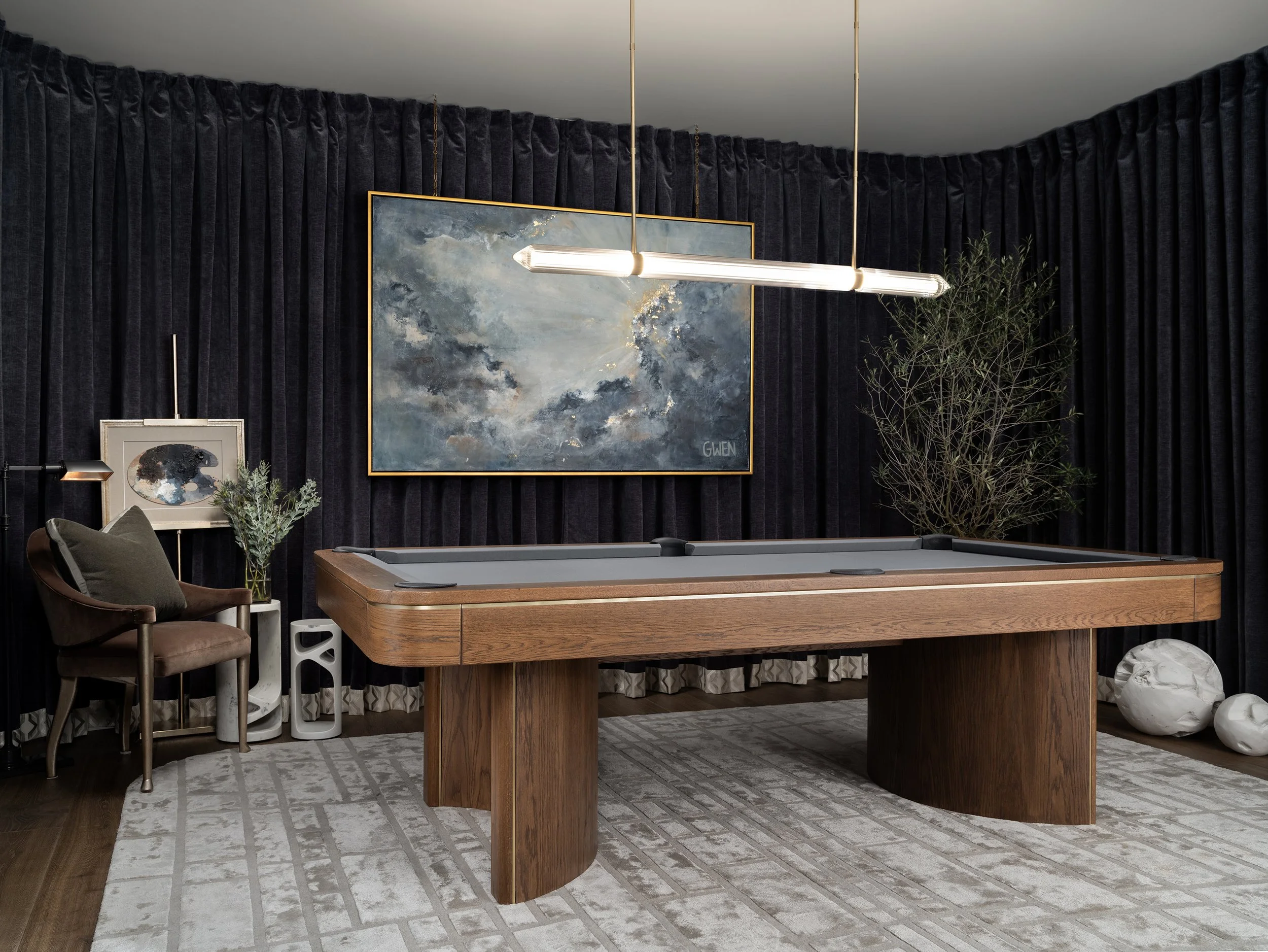 Custom pool table with large moody painting
