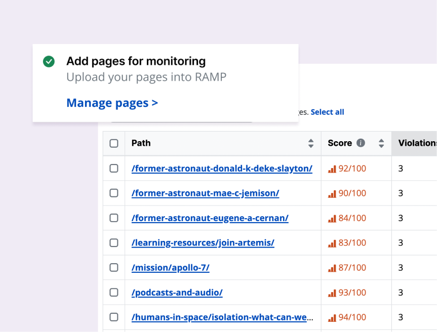 Compliance Center action linking users directly to the relevant RAMP workflow for completing the task.