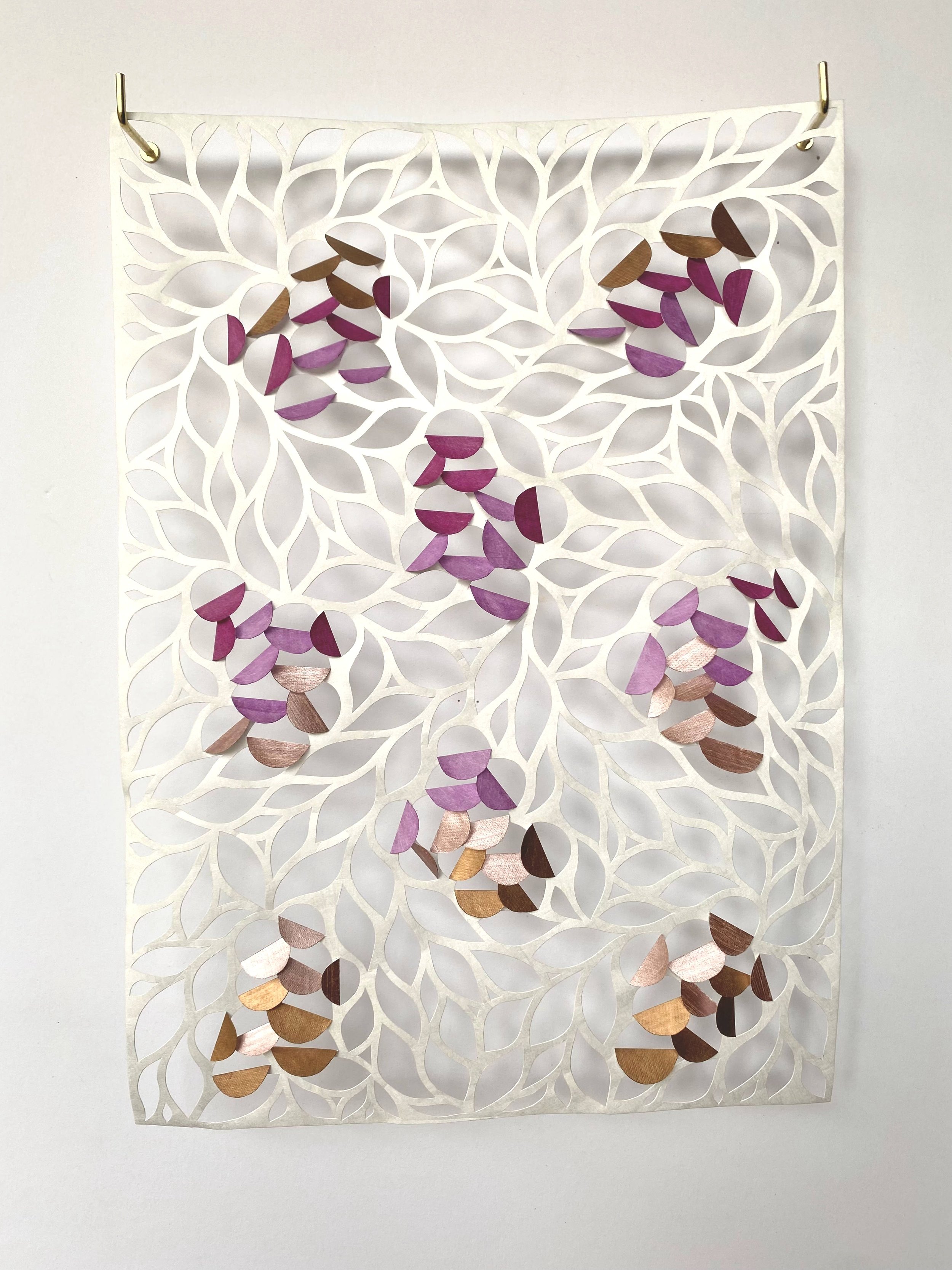 "Dappled Light: Lilac #3", 2021, 8.25" x 11.75", oil-based paint and permanent marker on hand-cut tyvek, $150 (regularly $180)