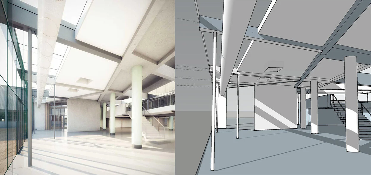 SketchUp was used to model the interior and exteriors of the NAI