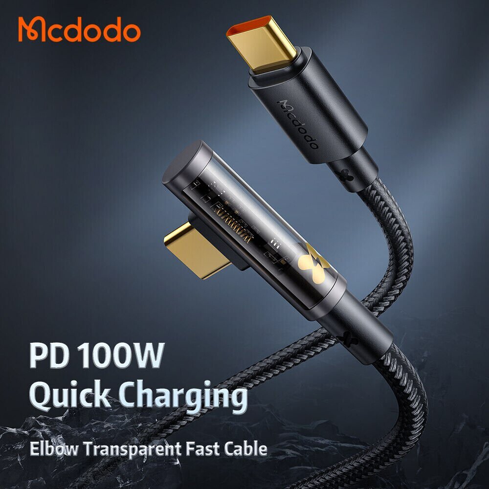 Mcdodo Prism Series 100W Right Angle USB-C to USB-C Transparent Cable description image