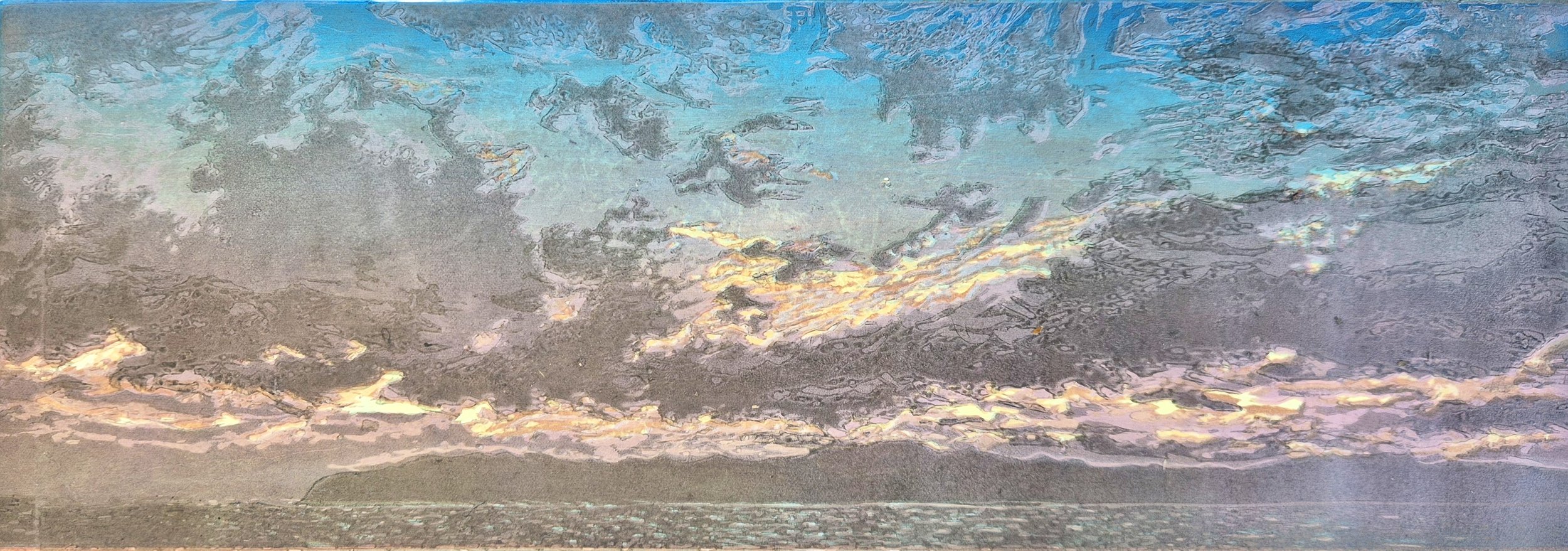   Evening Veil  
 
Woodcut edition of 4
 
15cm h x 42cm w
 
(6 x 16 inhes)
 
NZ$500
