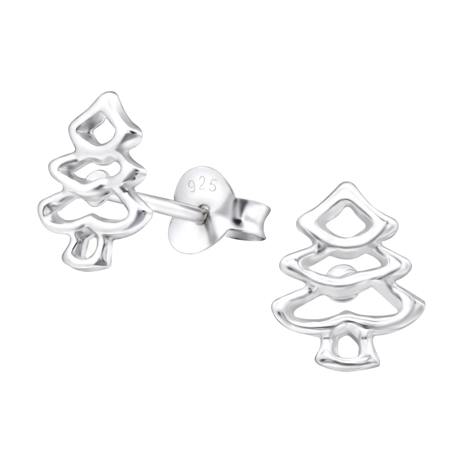 Outline Christmas Tree Sterling Silver Stud Earrings