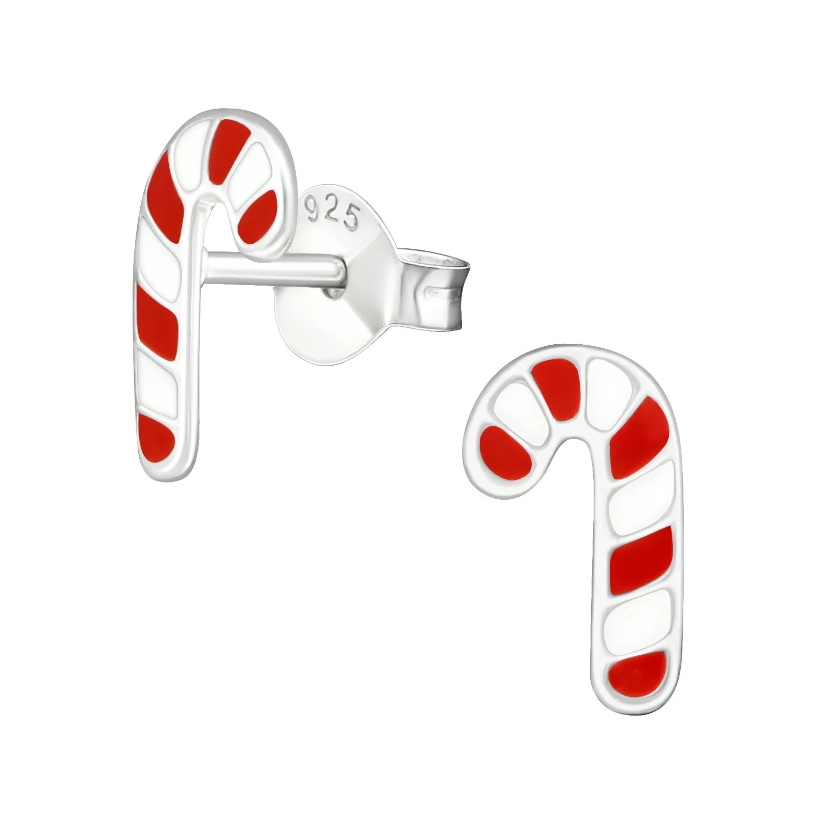 Candy Cane Sterling Silver Stud Earrings