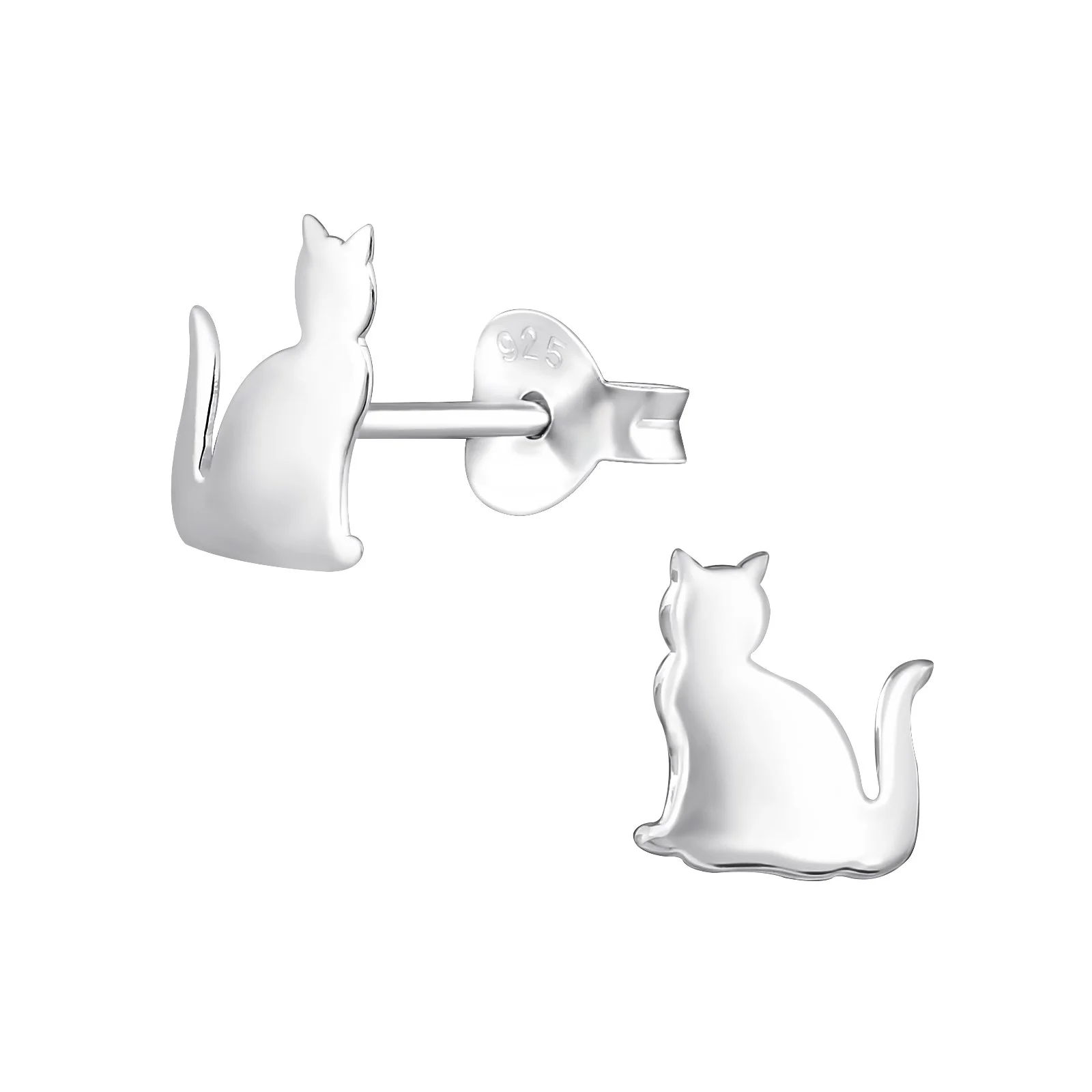 Minimalistic Cat Sterling Silver Stud Earrings