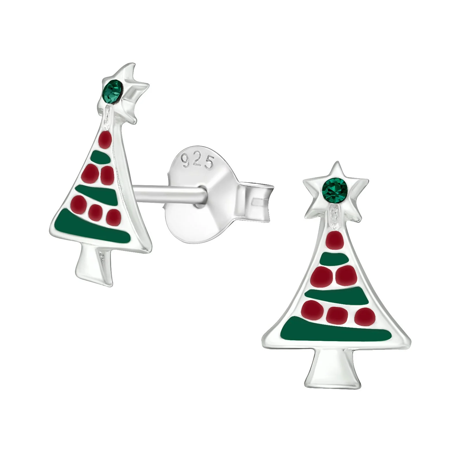 Christmas Art Deco Tree Sterling Silver Stud Earrings