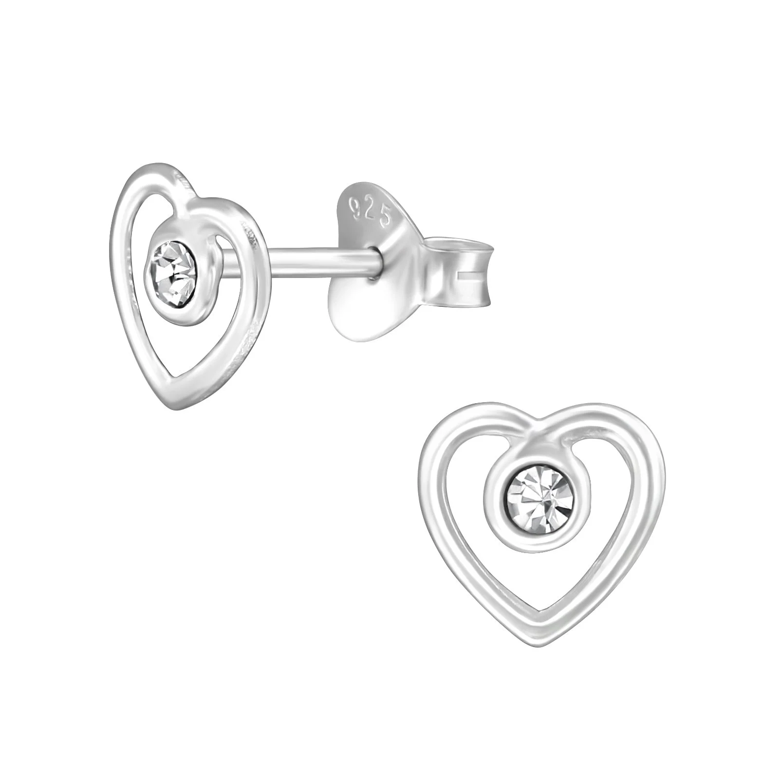 Crystal Heart Sterling Silver Stud Earrings