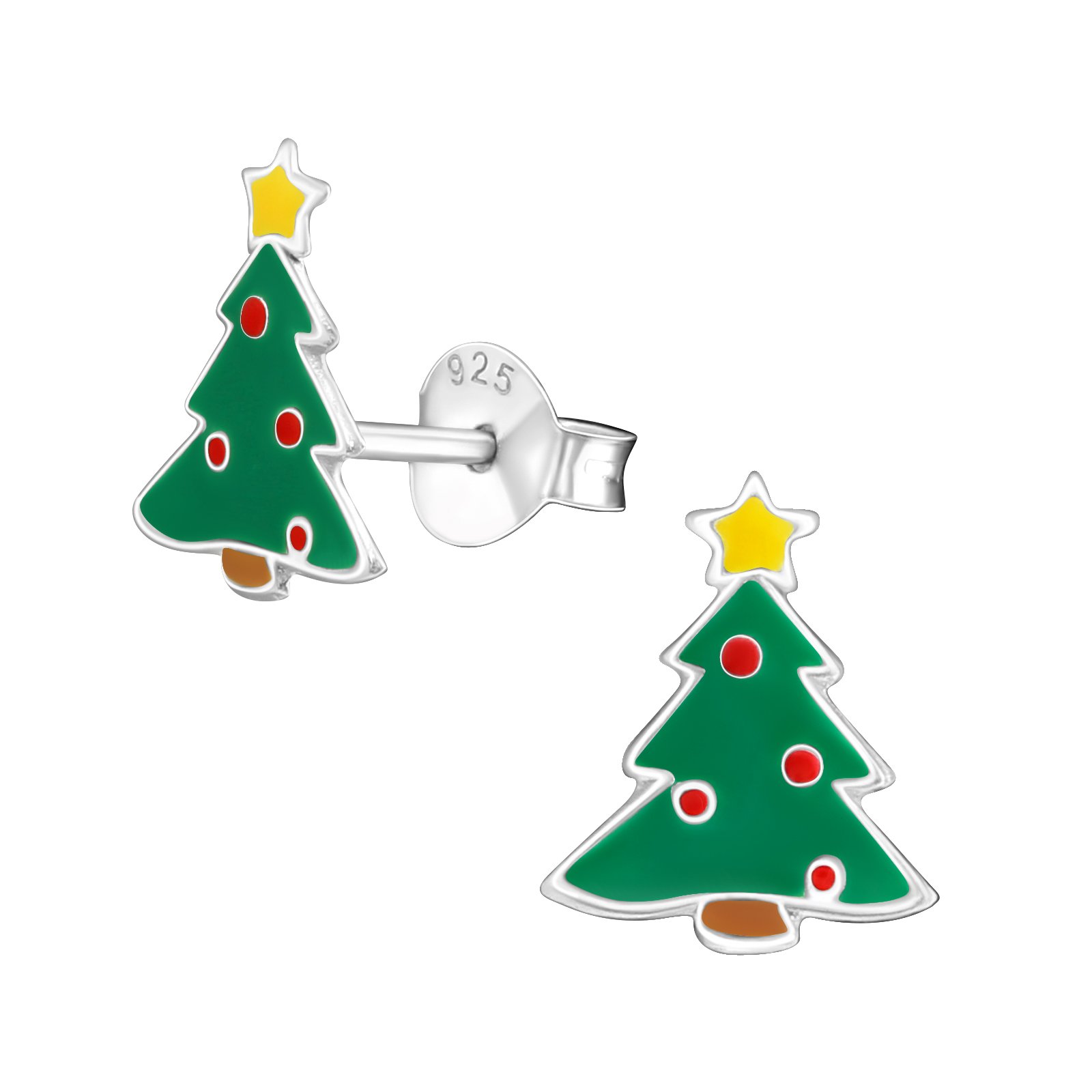 Traditional Christmas Tree Sterling Silver Stud Earrings
