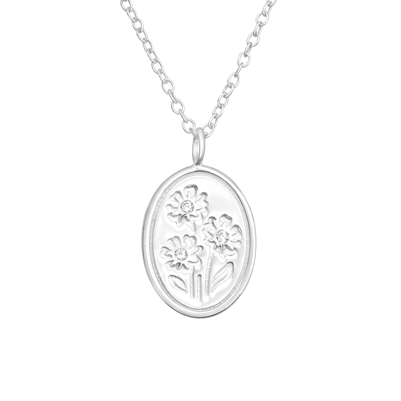 Stamped Geranium Sterling Silver Necklace