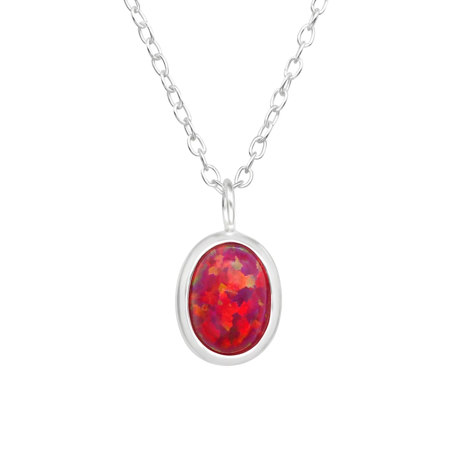Crimson Red Opal Sterling Silver Necklace