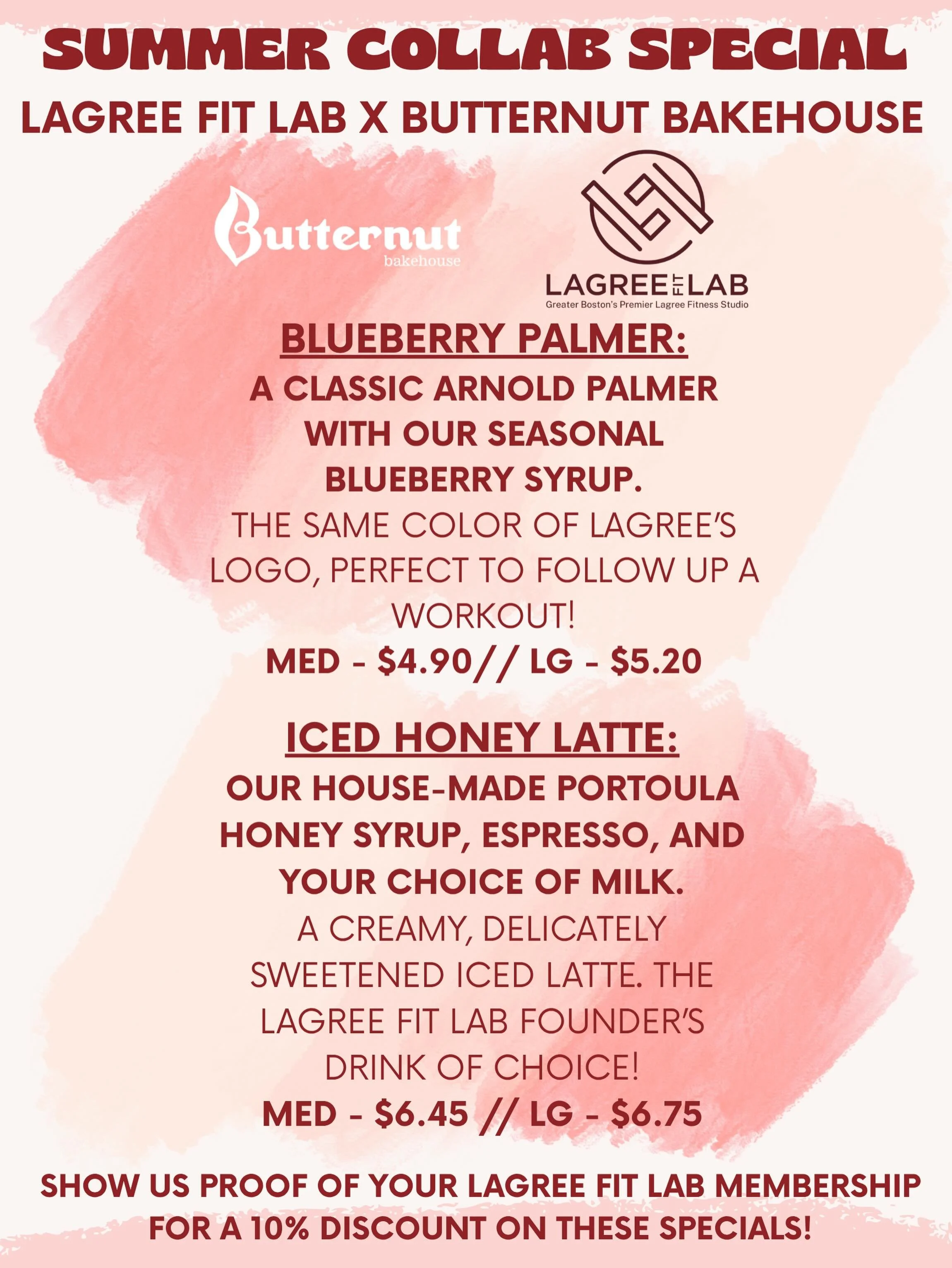 We are very excited to announce a summer collaboration with our Belmont Center neighbors over at Lagree Fit Lab! Whether you are stopping in after a workout, or just looking for a refreshing treat to make your day better, come and try out our themed 