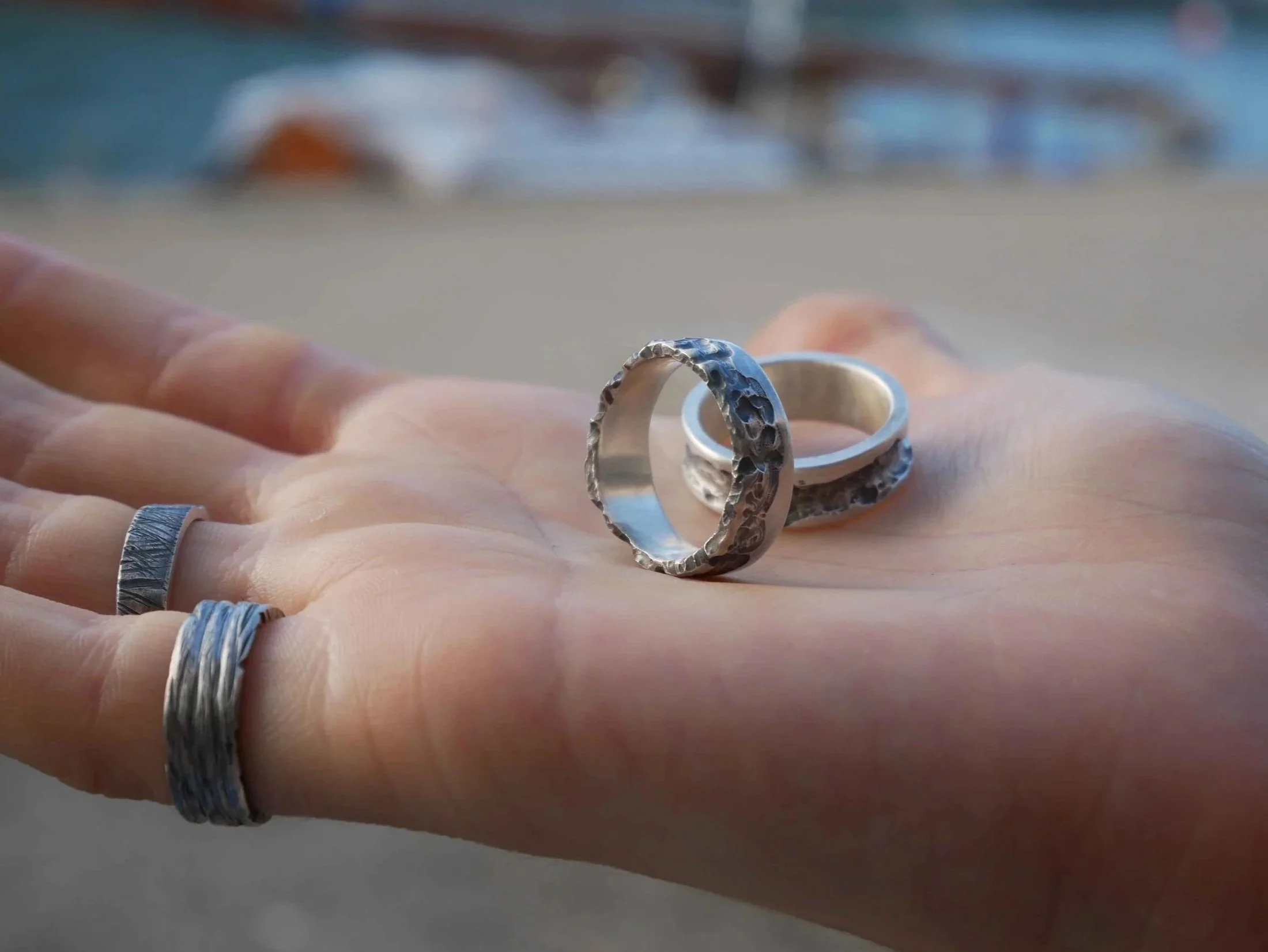 Anneaux en argent, mât et texturé