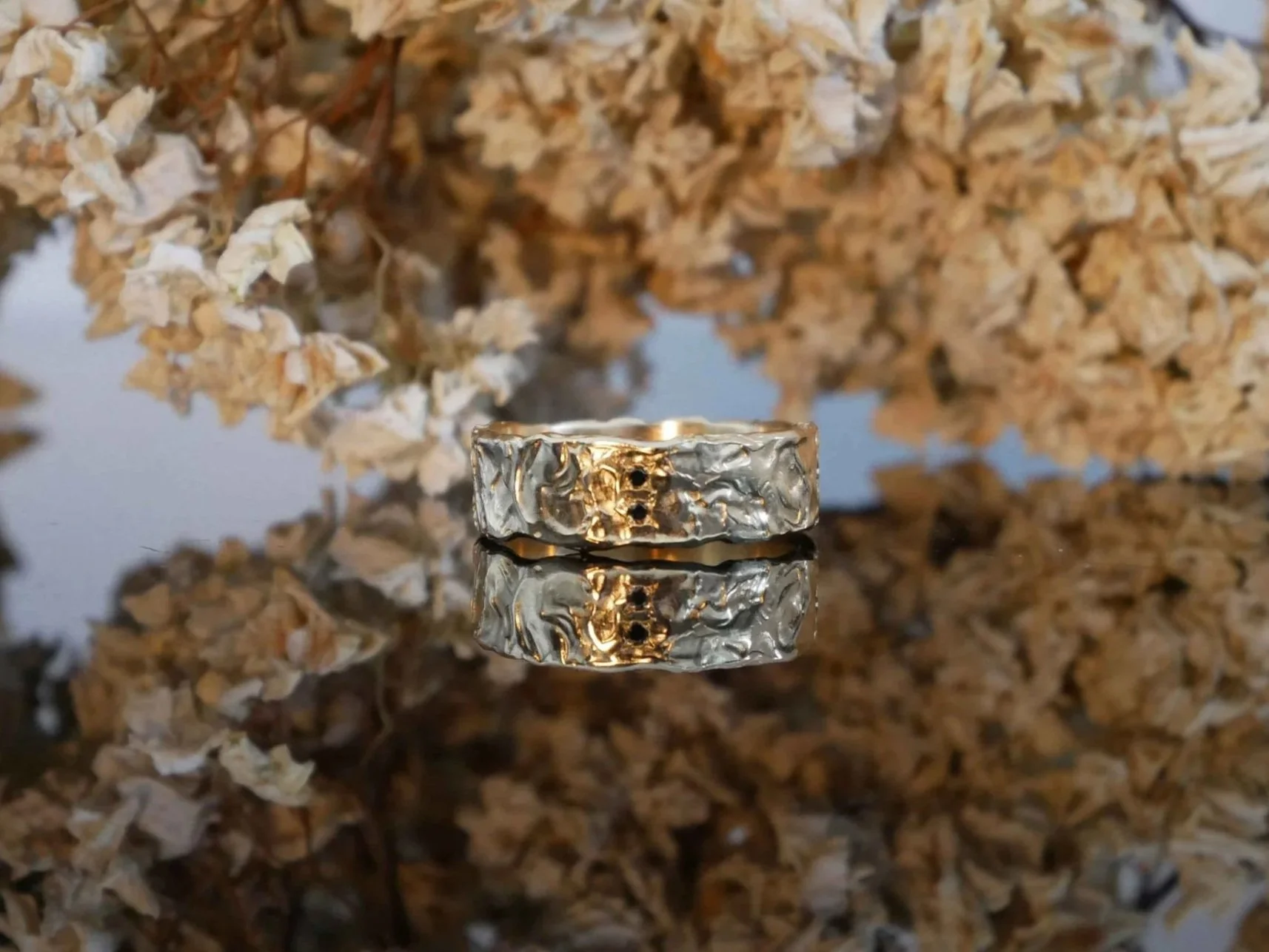 Bague de fiançailles homme vermeil et diamants noirs