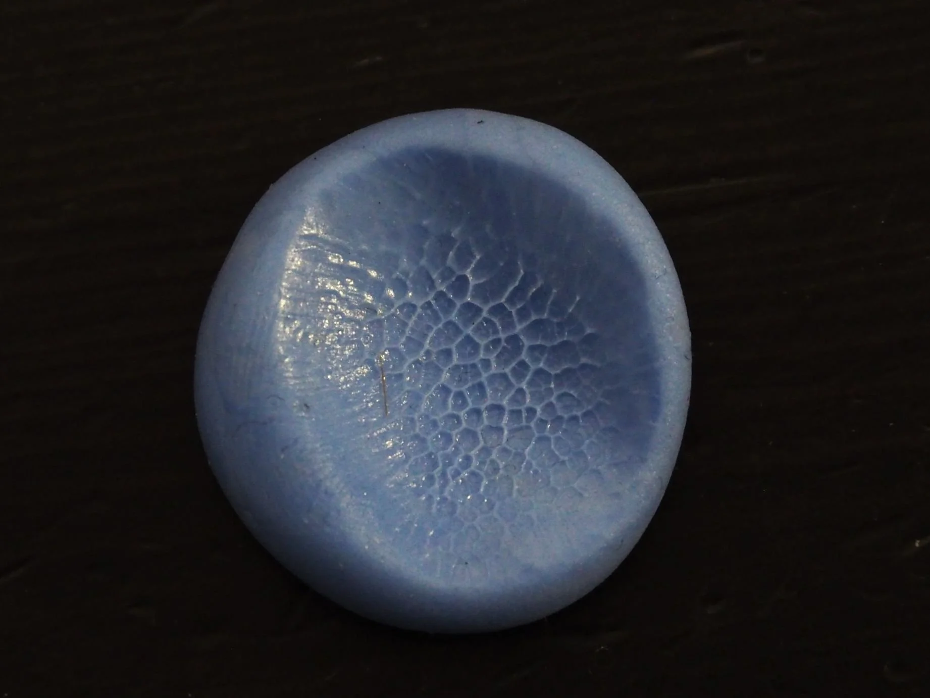 Gros plan sur un moule en silicone réussi avec l’empreinte de la truffe du chien. Les détails du museau sont nets, prêts à devenir un bijou empreinte truffe chien sur mesure, comme une bague truffe personnalisée ou un pendentif truffe chien.