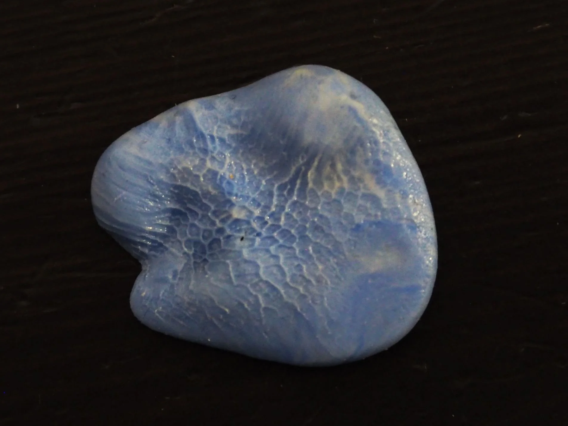 Gros plan sur un moule en silicone où l’empreinte de la truffe du chien n’a pas bien pris : la texture est incomplète. Cette étape montre les essais nécessaires pour réussir une empreinte truffe chien destinée à un bijou empreinte chien sur mesure.