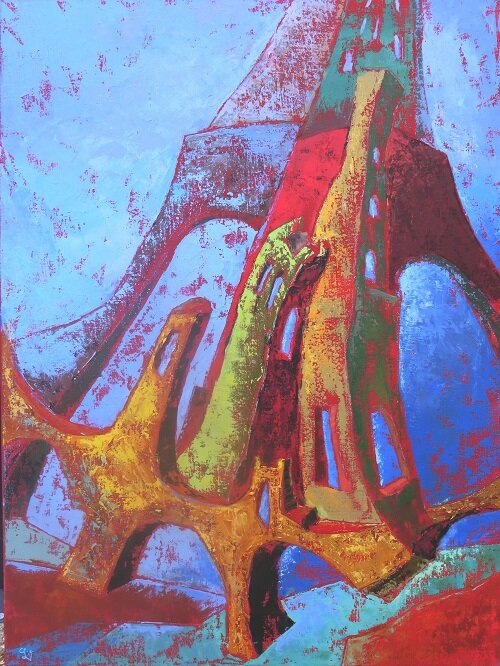 Tours en ciel - H 90 cm x L 72 cm - Huile sur toile